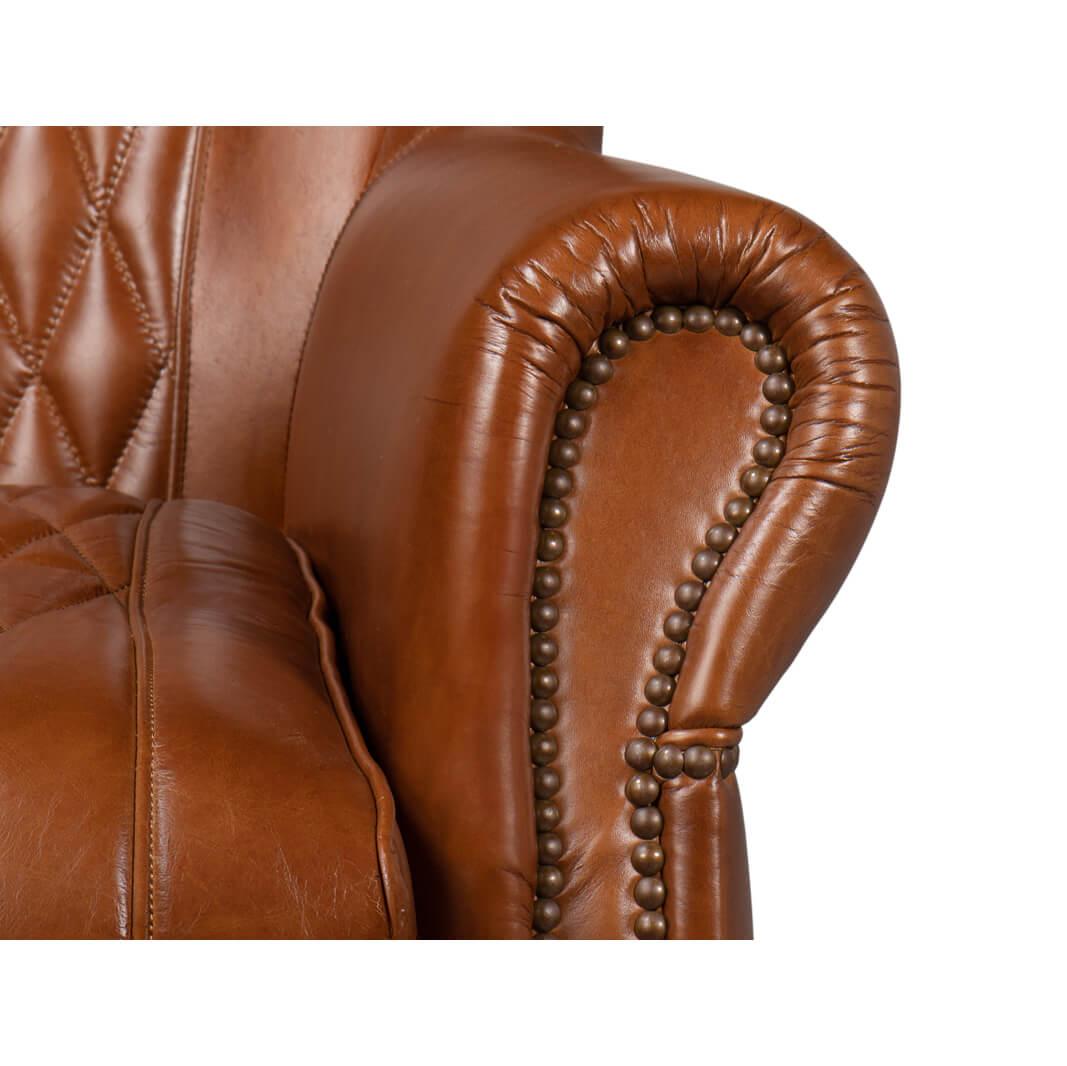 Classic Medium Brown Leather Swivel Chair For Sale 2