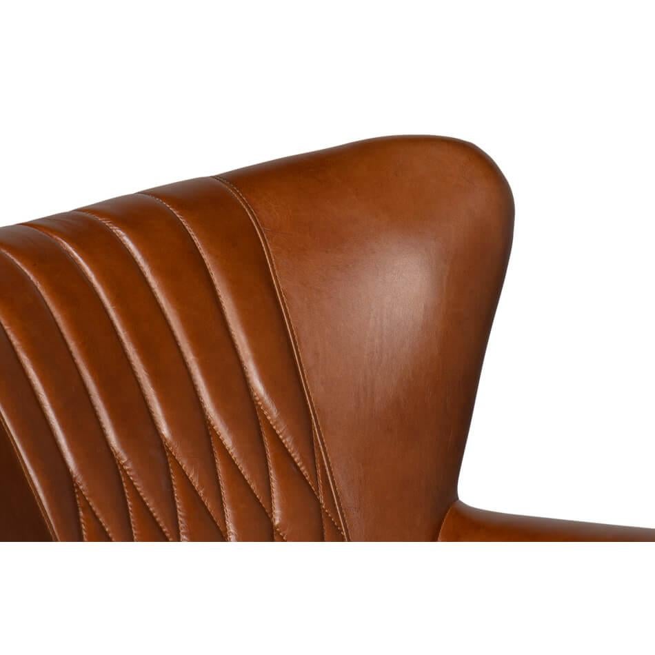 Classic Medium Brown Leather Swivel Chair For Sale 3