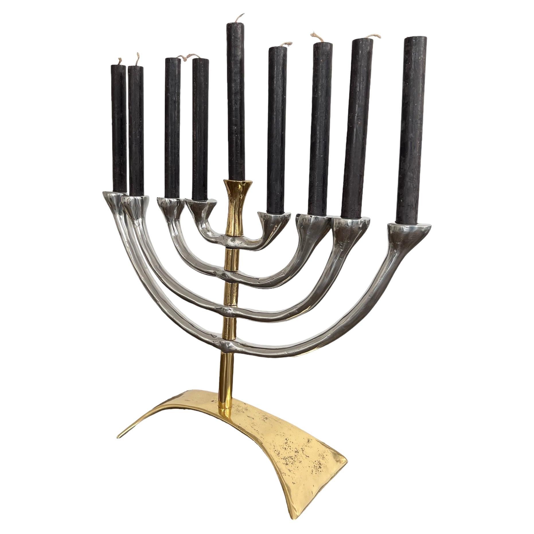 Classic Menorah G018 9arms Solid Cast Brass and Aluminum Handmade in Spain For Sale