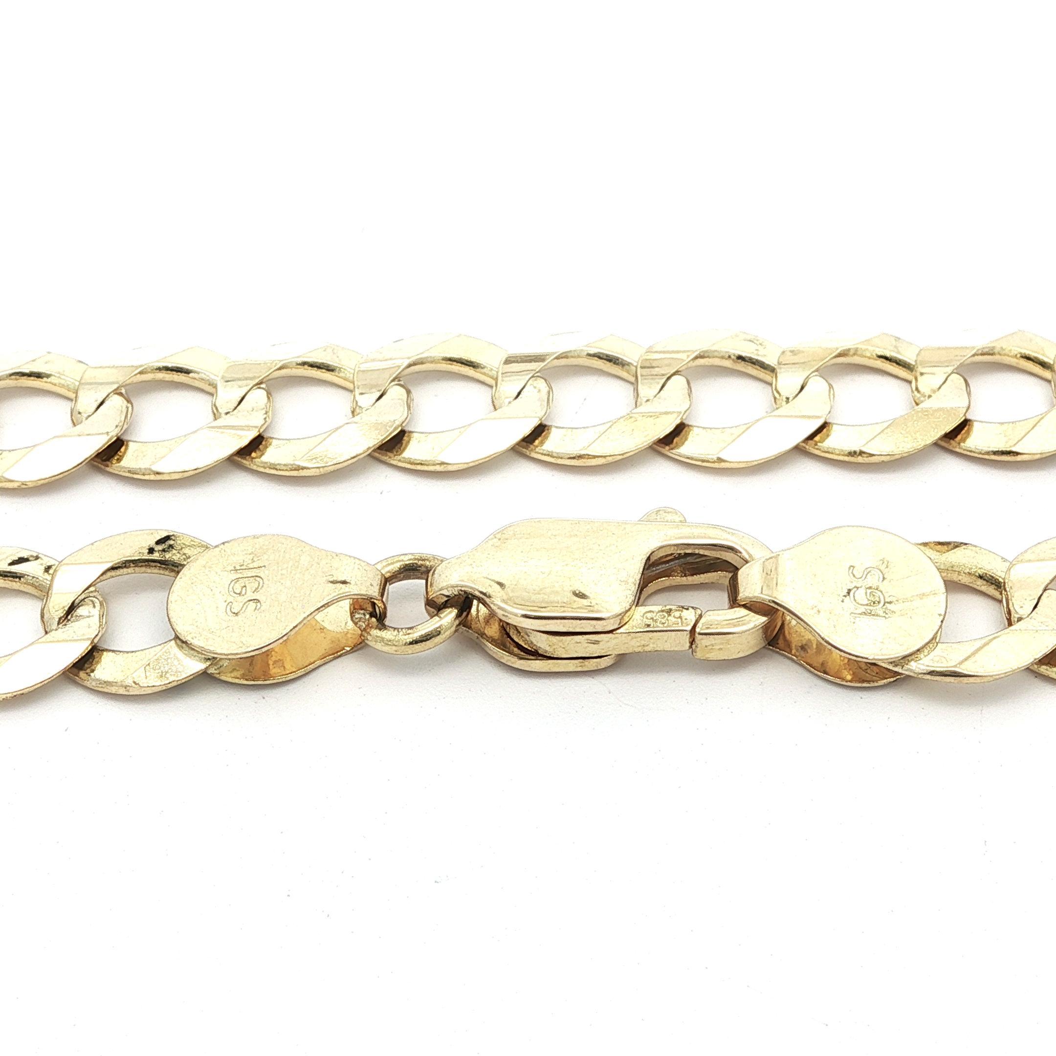MATERIAL : Or jaune 14k massif 
Poids : 29.3 grammes
Type de chaîne : 1.6mm Open Curb Link
Longueur de la chaîne : 24 pouces (mesurée à côté de la règle)
Largeur de la chaîne : 7.1mm (0.28