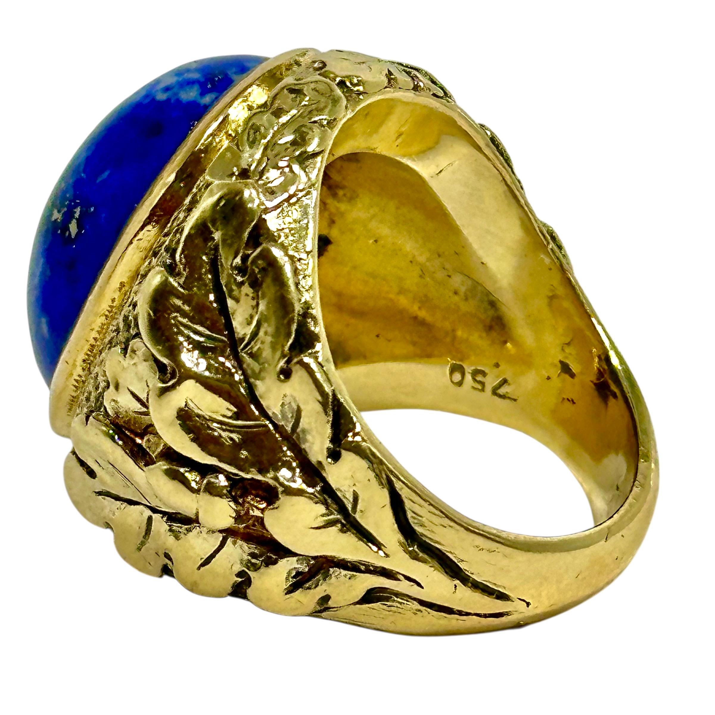 Klassischer Siegelring für Männer aus 18 Karat Gelbgold und Lapislazuli-Cabochon im Angebot 3