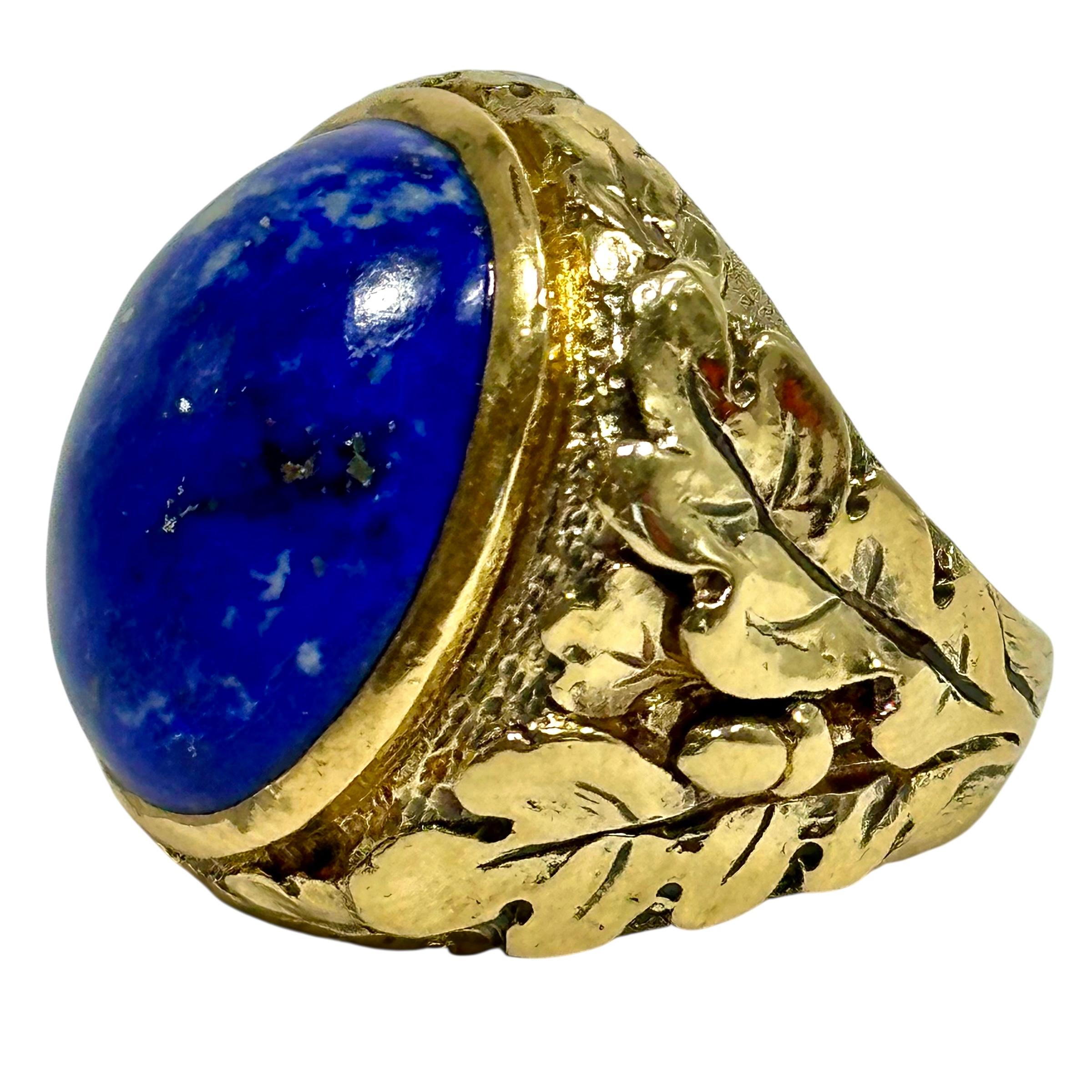 Klassischer Siegelring für Männer aus 18 Karat Gelbgold und Lapislazuli-Cabochon im Angebot 4