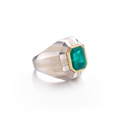 Klassischer Smaragd-Verlobungsring für Männer, Smaragd-Goldring, Cocktail-Ring