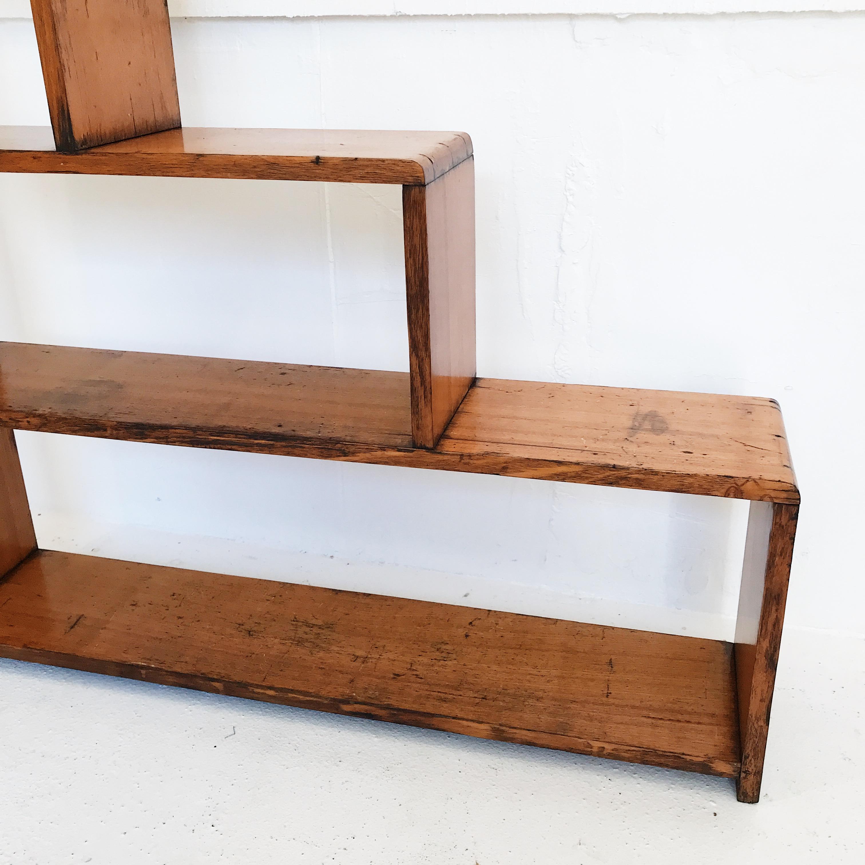 Classic Mid-20th Century Oak Three Step Bookcase and Display Shelves 1