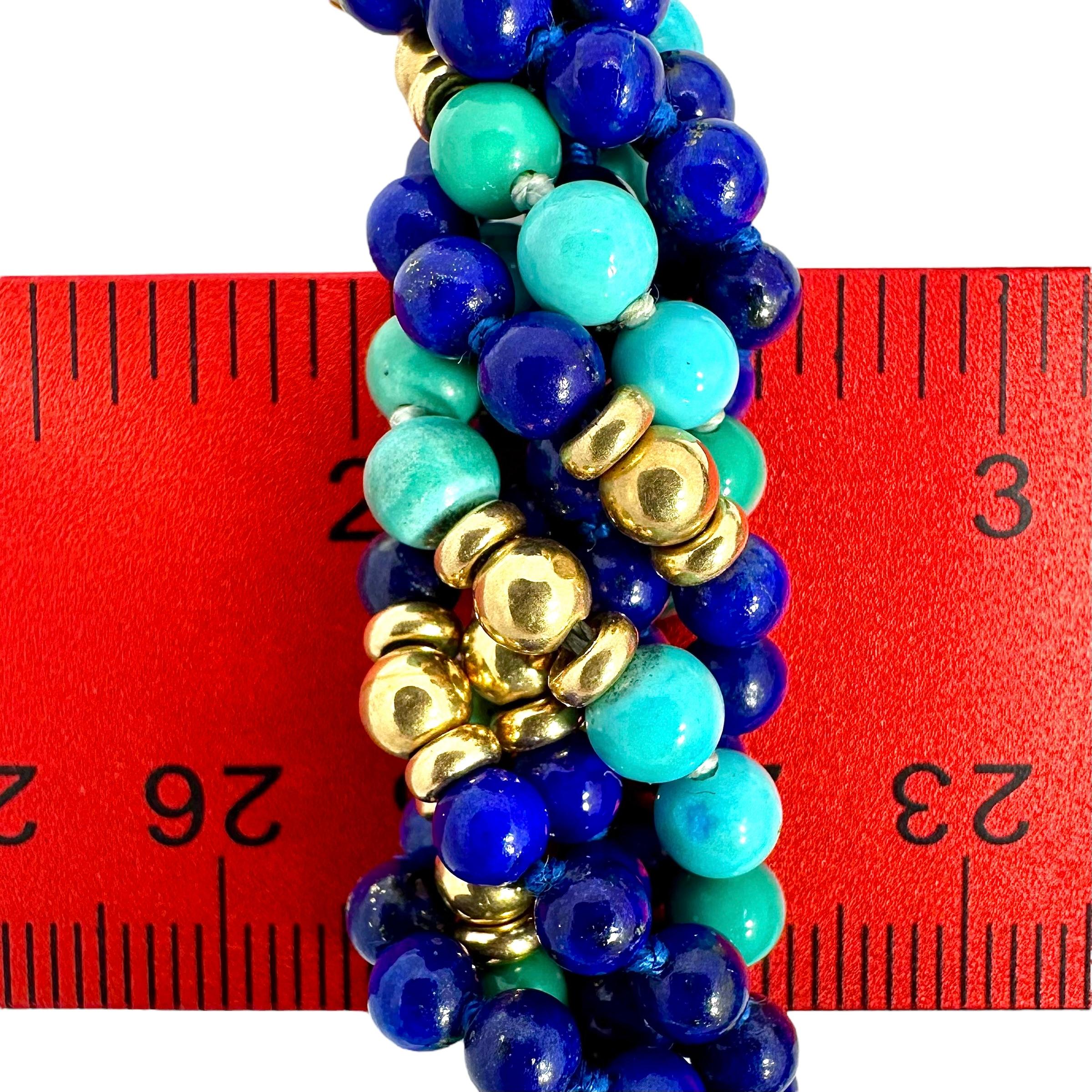 Women's Classic Mid-20th Century Torsade Choker with Lapis, Turquoise and Gold Beads For Sale