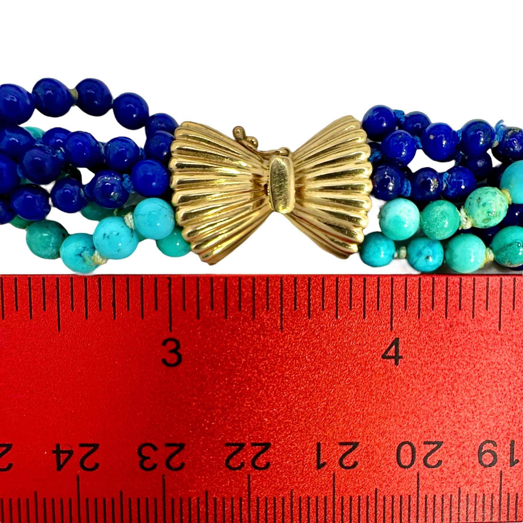 Classic Mid-20th Century Torsade Choker with Lapis, Turquoise and Gold Beads For Sale 1