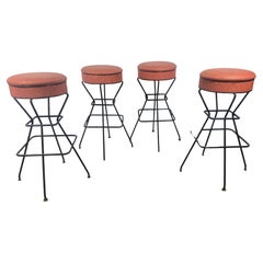 Antique Classic Midcentury Frederic Weinberg Bar / Counter Stools, Iron and Naugahyde