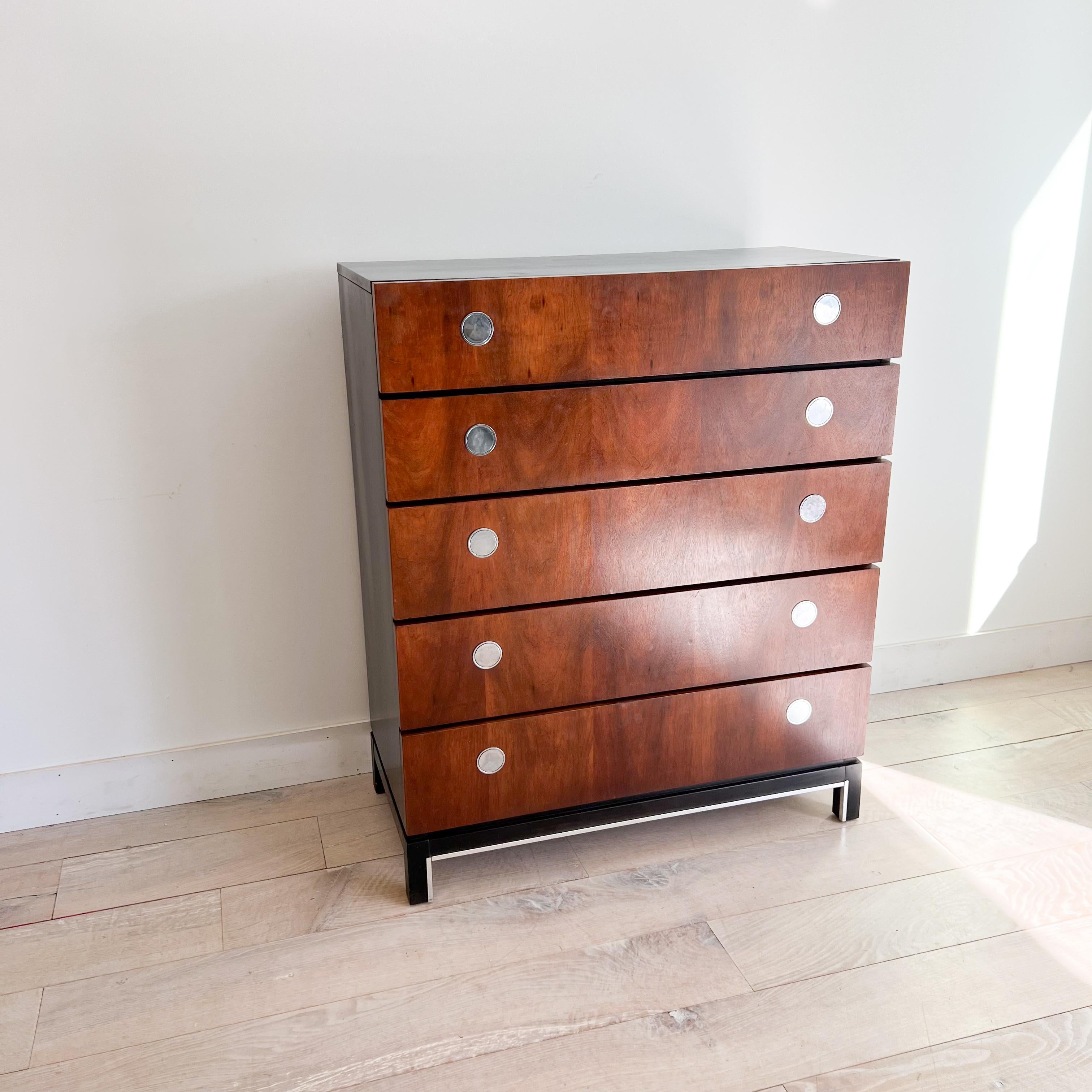 Mid-Century Modern Classic Mid Century Highboy Dresser with Chrome Drawer Pulls For Sale