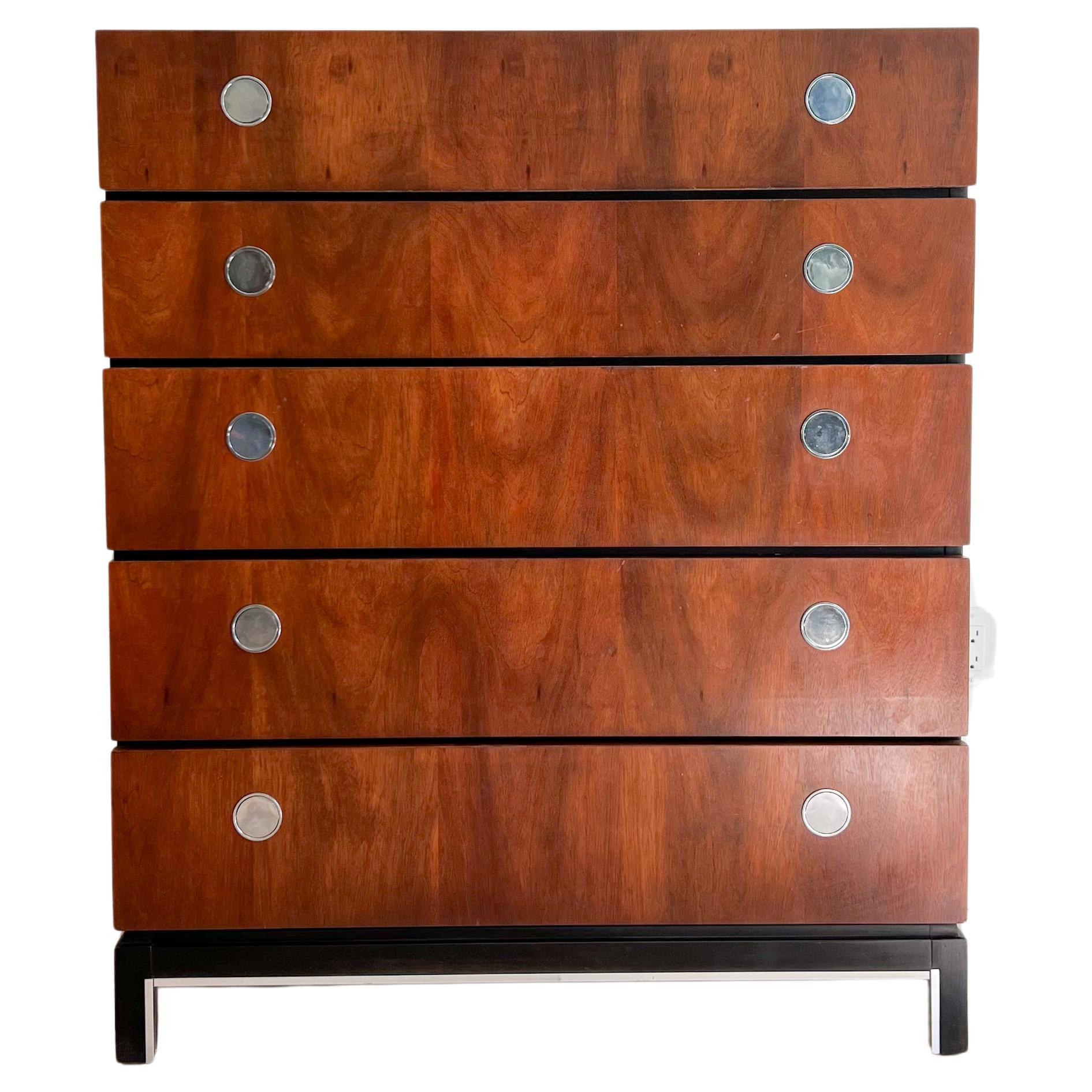 Classic Mid Century Highboy Dresser with Chrome Drawer Pulls For Sale