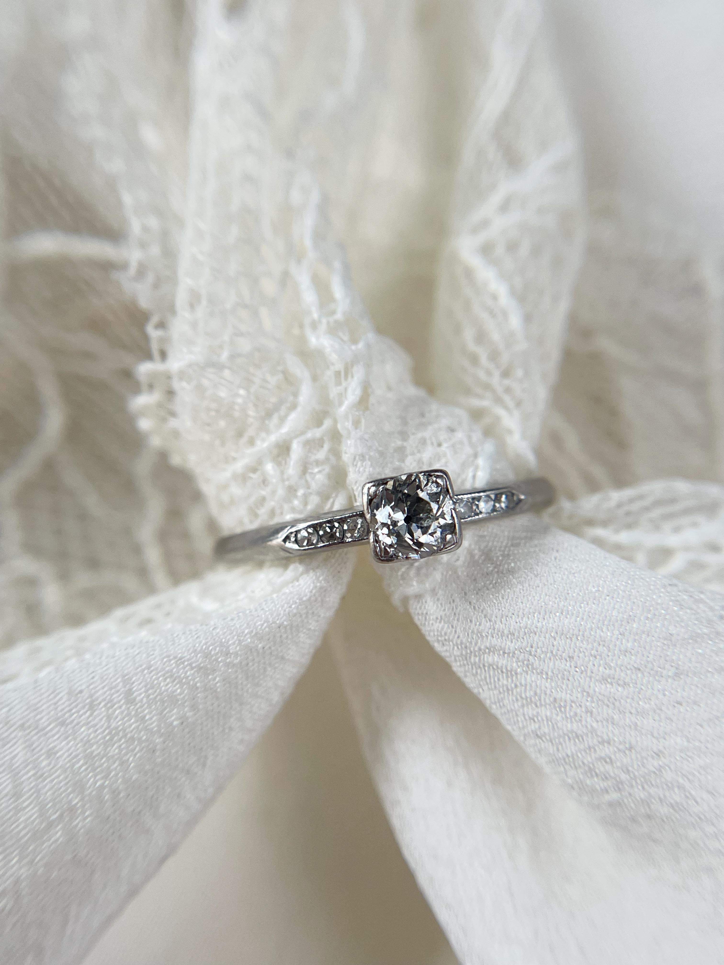 1940's .30 Carat Early Old European Cut Diamond Engagement ring set in Platinum 5