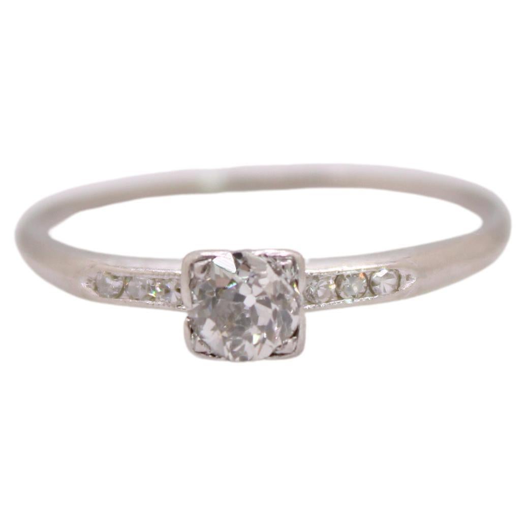 1940's .30 Carat Early Old European Cut Diamond Engagement ring set in Platinum