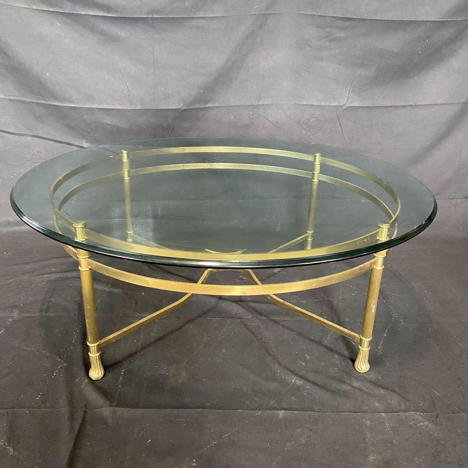 North American Classic Mid Century Labarge Brass and Glass Coffee Table For Sale