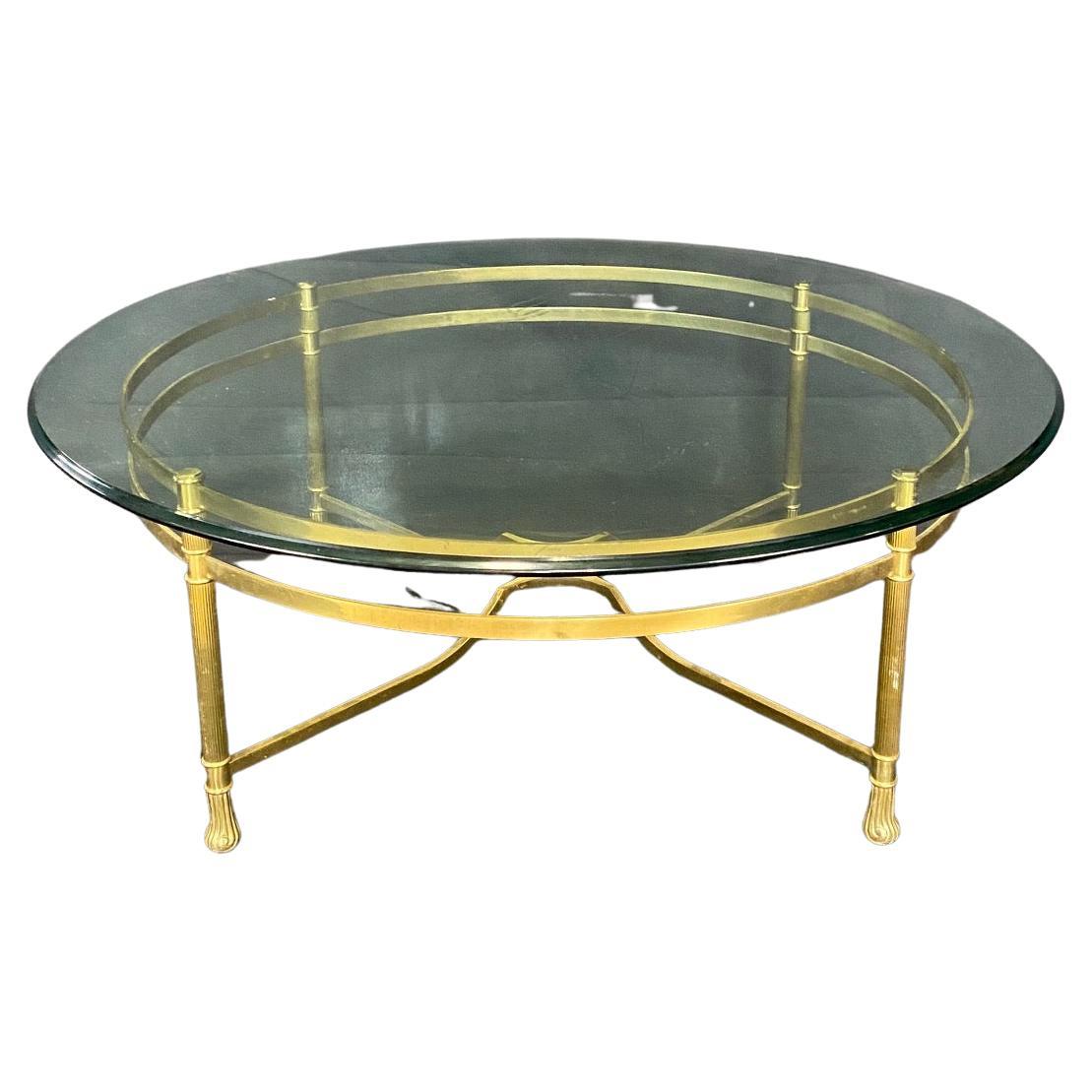 Classic Mid Century Labarge Brass and Glass Coffee Table For Sale