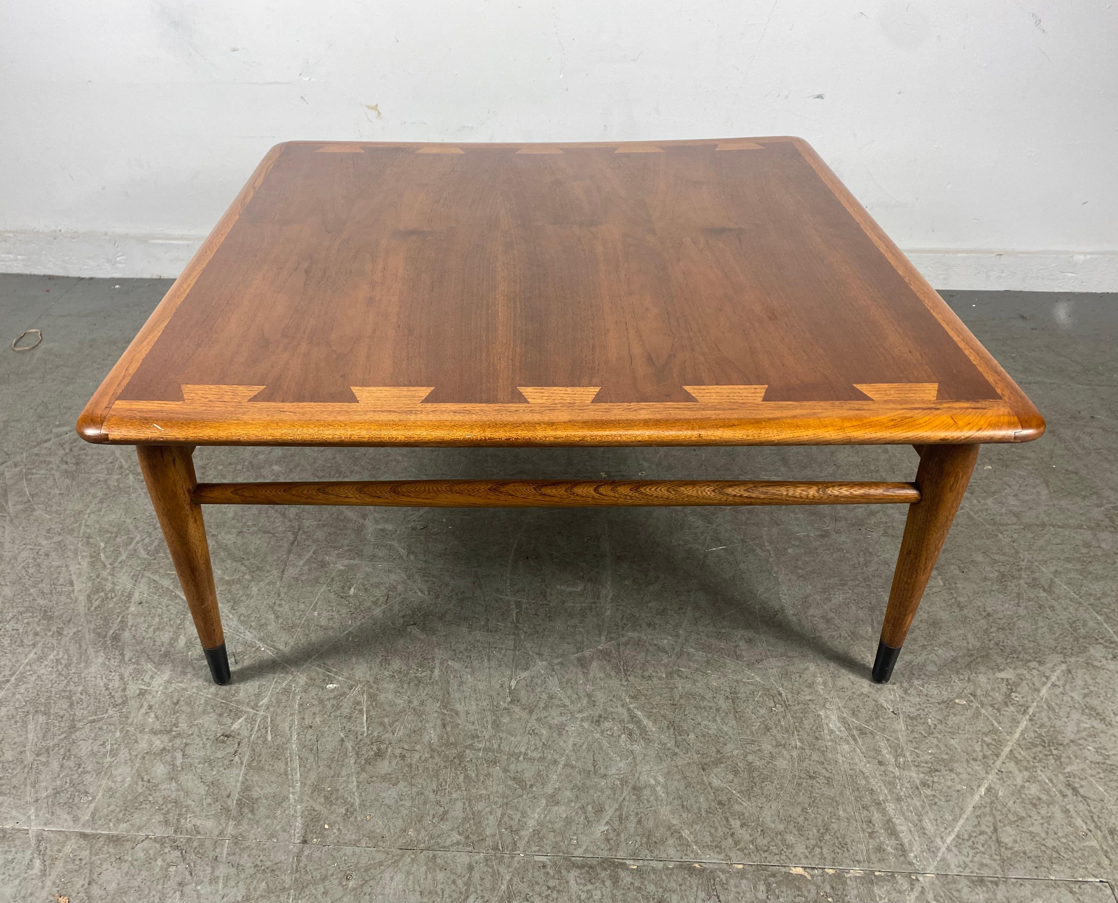 American Classic Mid Century Lane Acclaim Square Walnut and Oak Dovetail Coffee Table