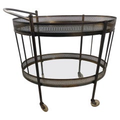 Classic Mid Century Modern Brass Oval Bar Cart, circa 1954