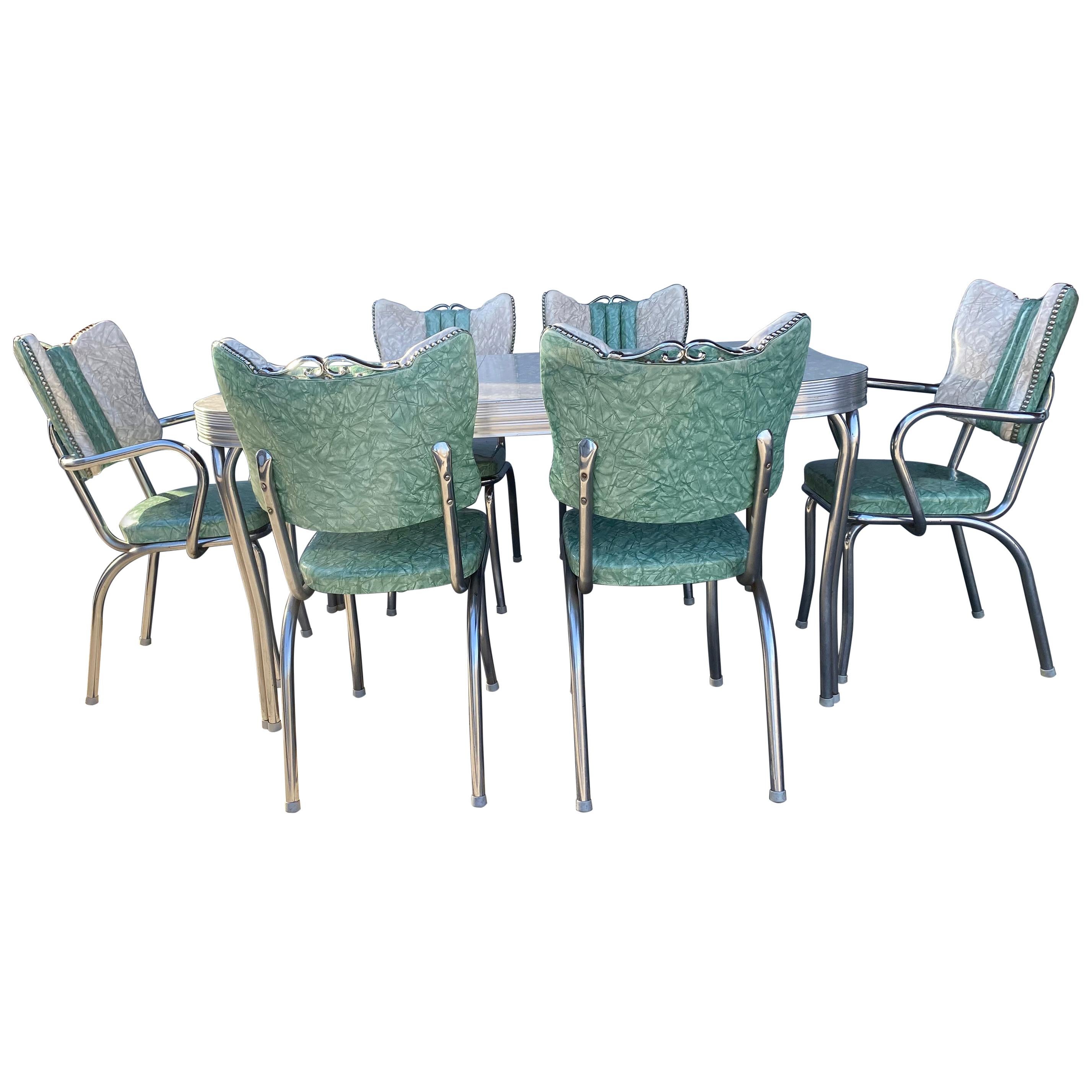 Classic Mid-Century Modern Chrome Dinette / Kitchen Set with 2 Captains Chairs