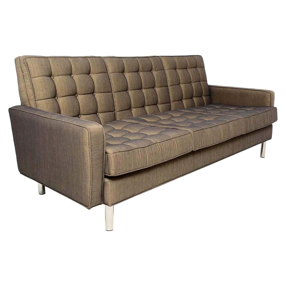 Classic Mid-Century Modern Florence Knoll Style Tufted Chrome Sofa, 1950s, USA