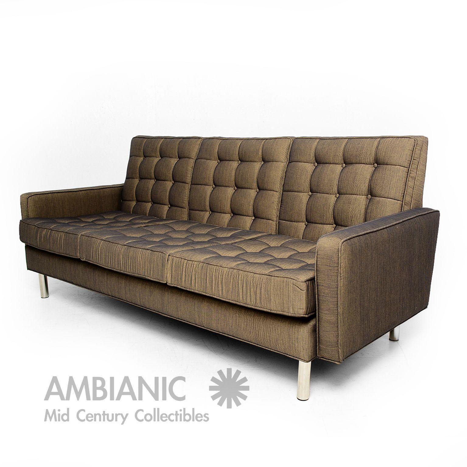 Classic Mid-Century Modern Florence Knoll Style Tufted Chrome Sofa, 1950s, USA 1