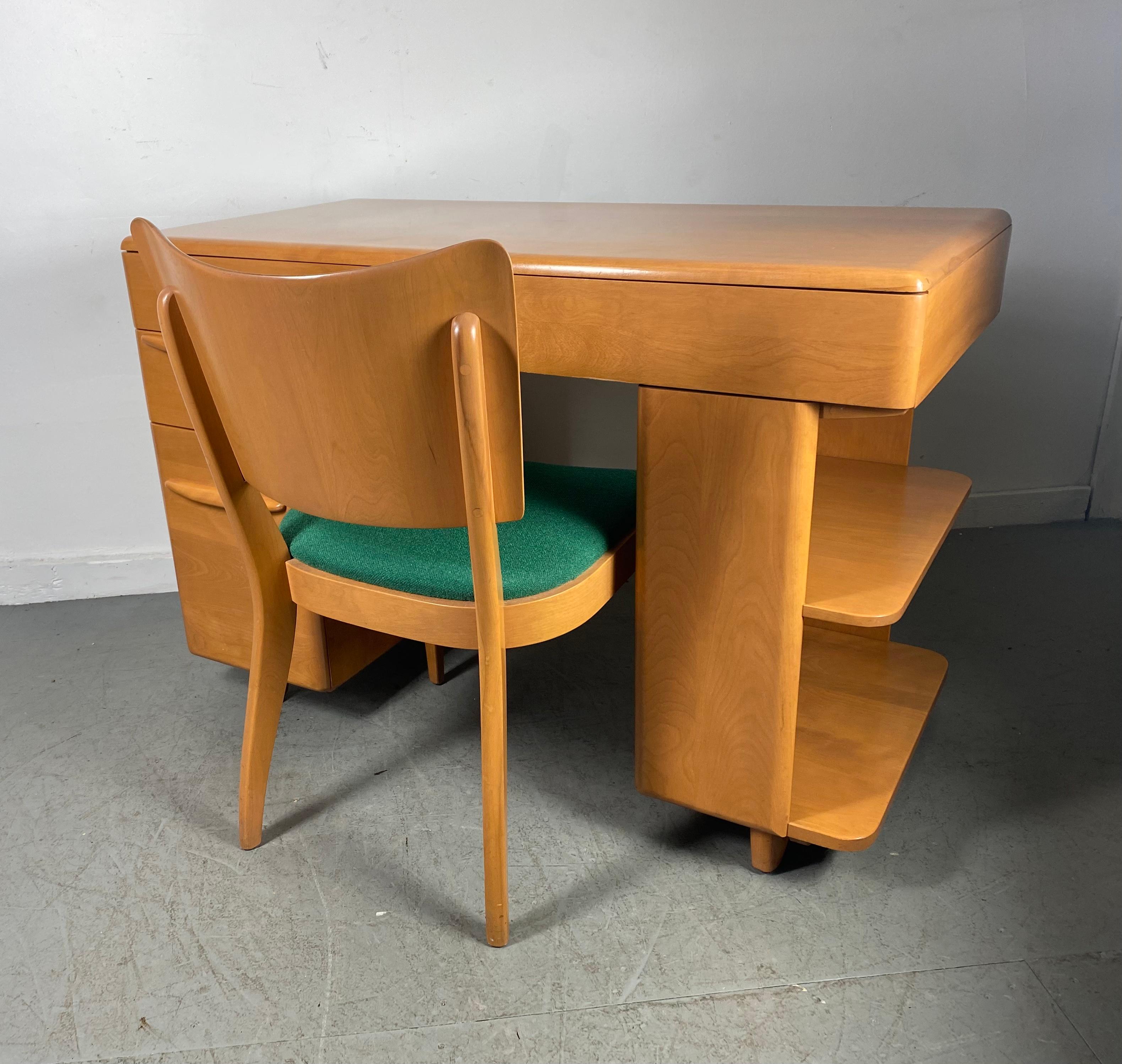 Classic Mid Century Modern Heywood Wakefield Desk and Chair, Bookcase Side 1