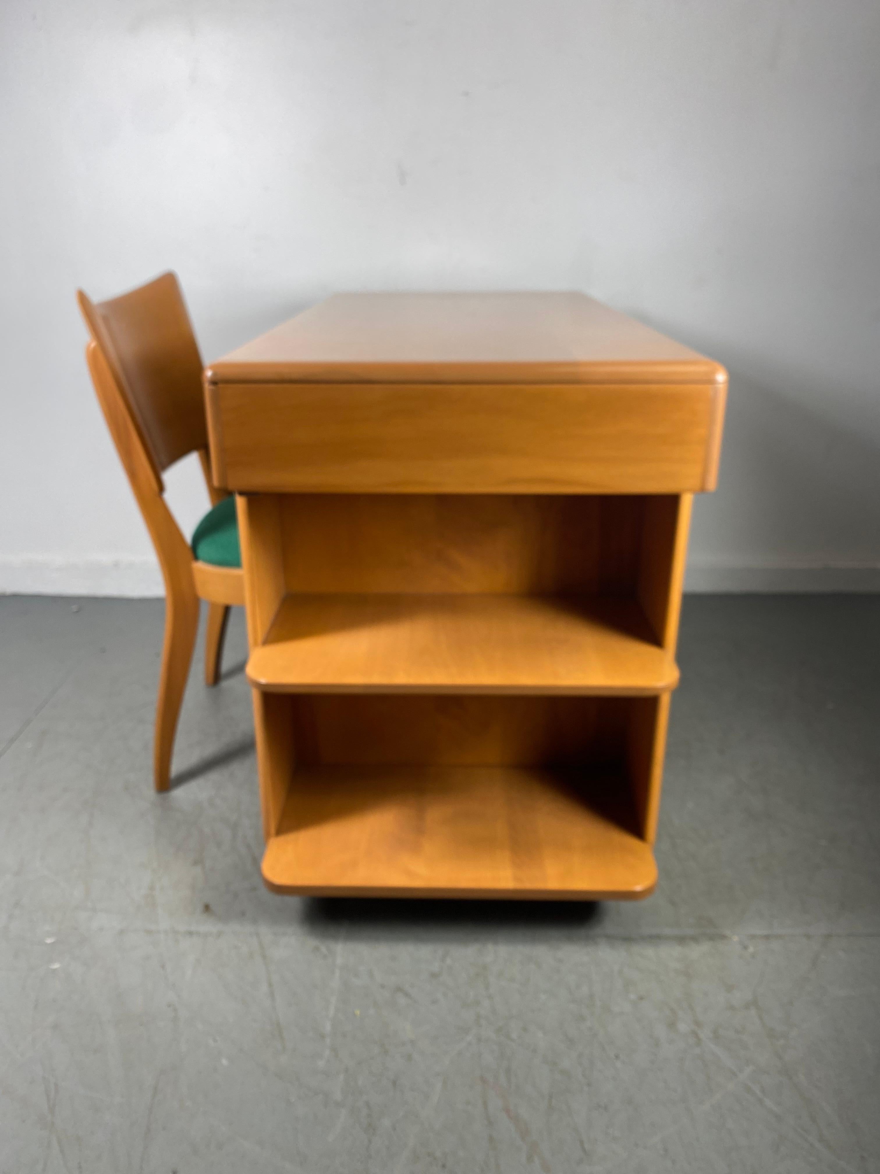 Mid-20th Century Classic Mid Century Modern Heywood Wakefield Desk and Chair, Bookcase Side