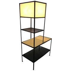 Vintage Classic Mid-Century Modern Iron and Laminate Shelf / Lamp by Freda Diamond