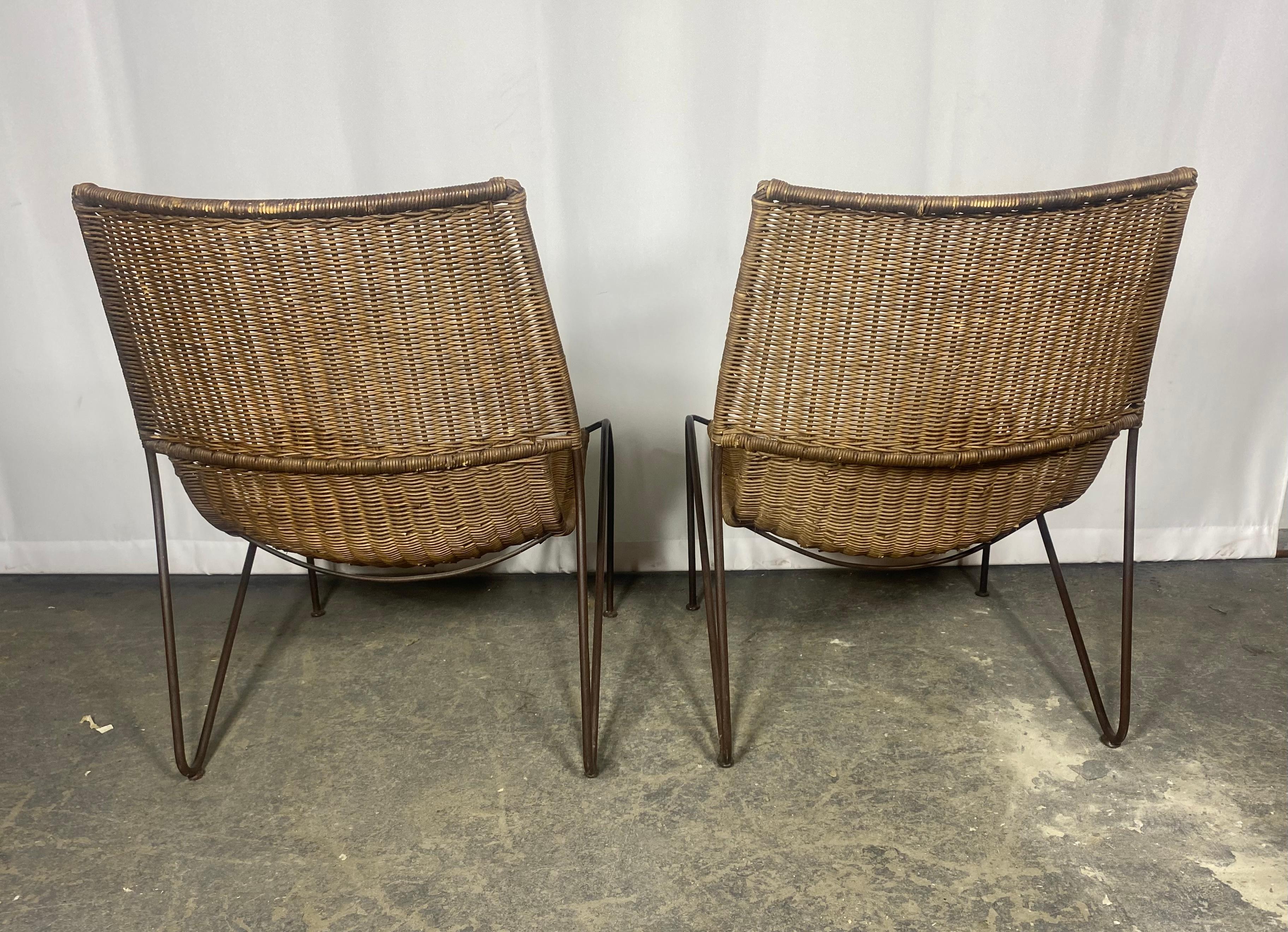 Classic Mid Century Modern Iron and Wicker Sling , lounge chairs .Weinberg Style For Sale 4