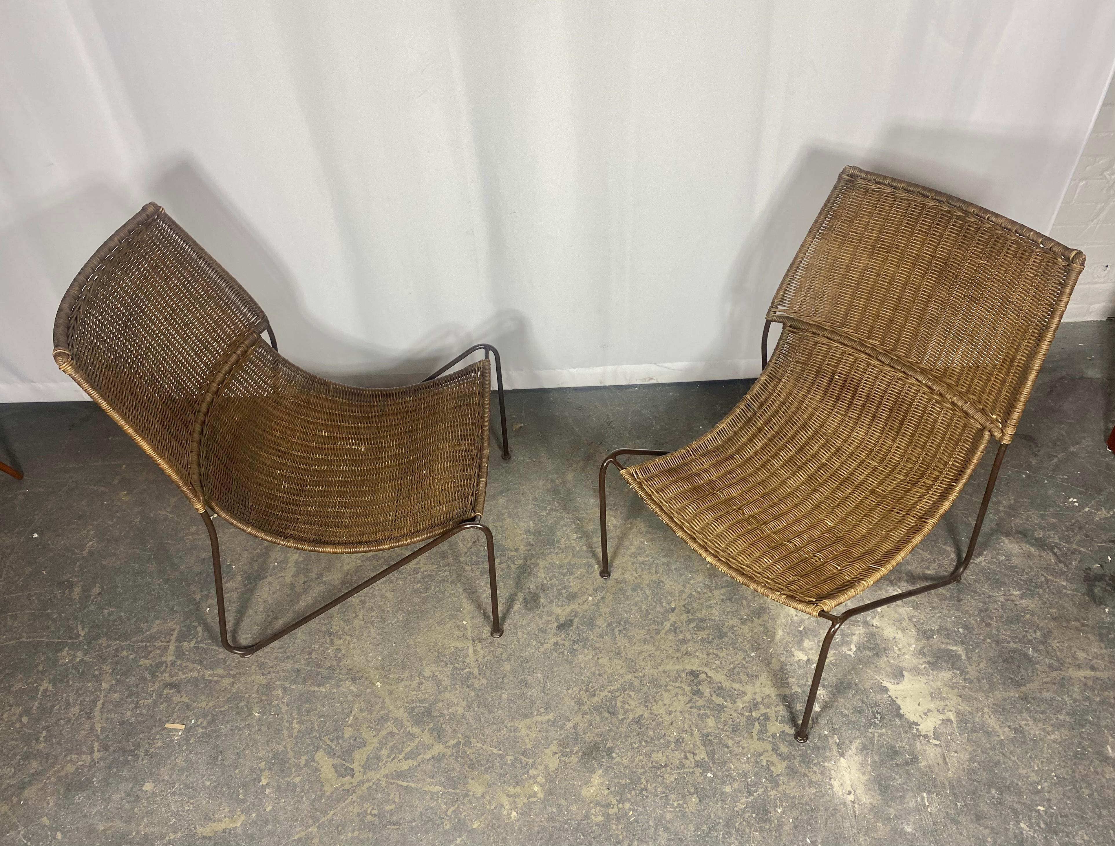 Classic Mid Century Modern Iron and Wicker Sling , lounge chairs .Weinberg Style For Sale 2