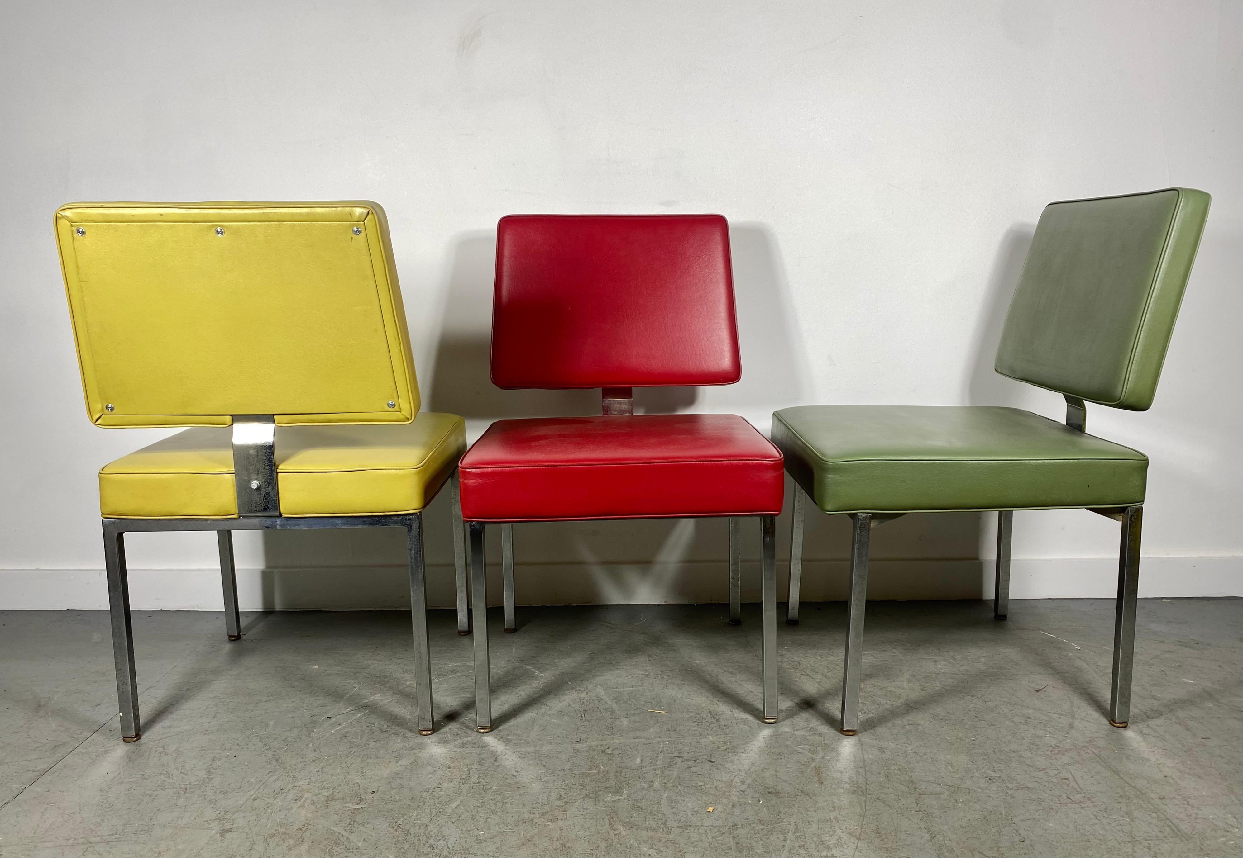 Classic Mid-Century Modern Knoll Style Chrome Side Chairs / Signore Inc (Naugahyde) im Angebot