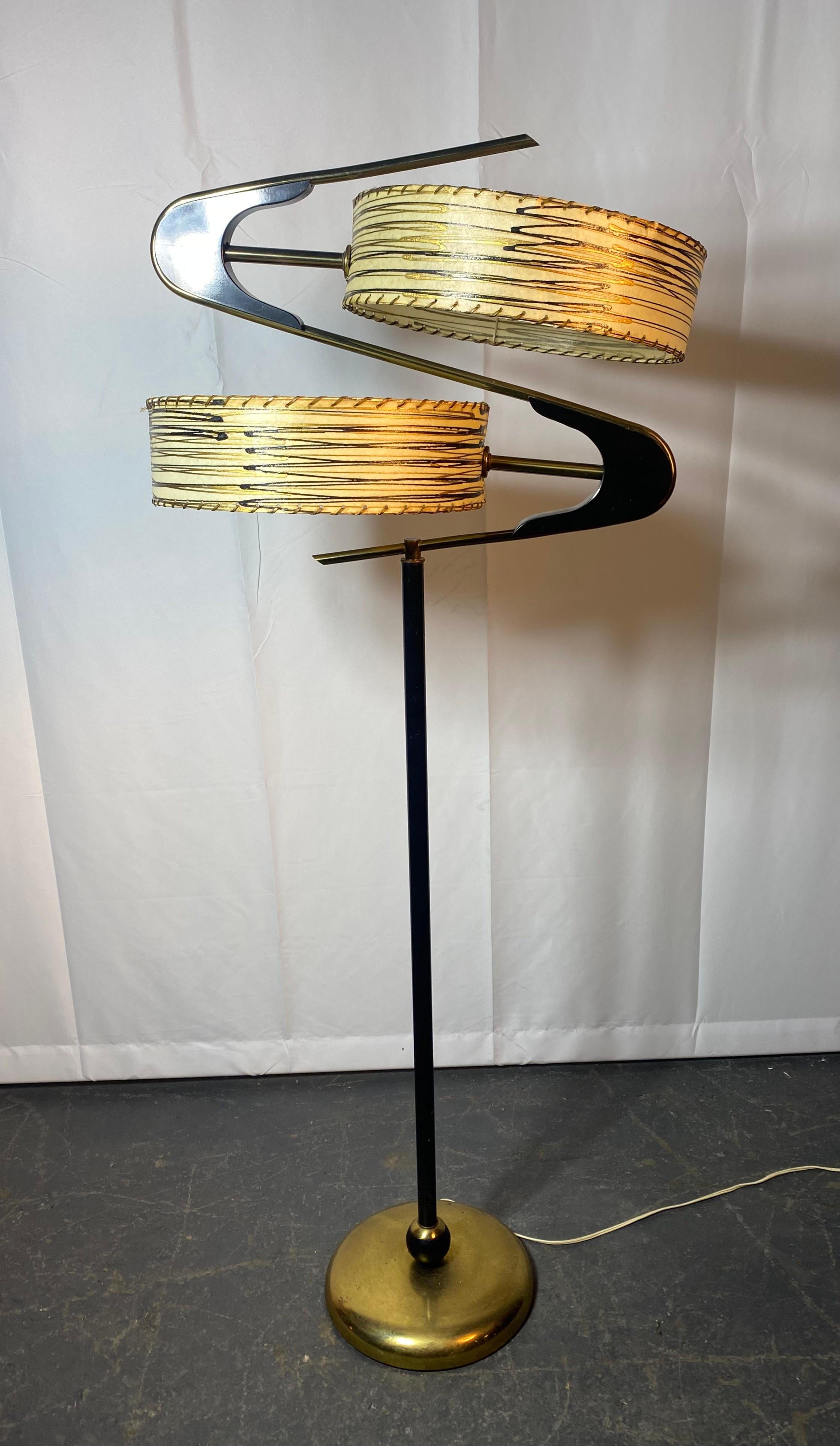 American Classic Mid Century Modern Parchment shades floor lamp. 