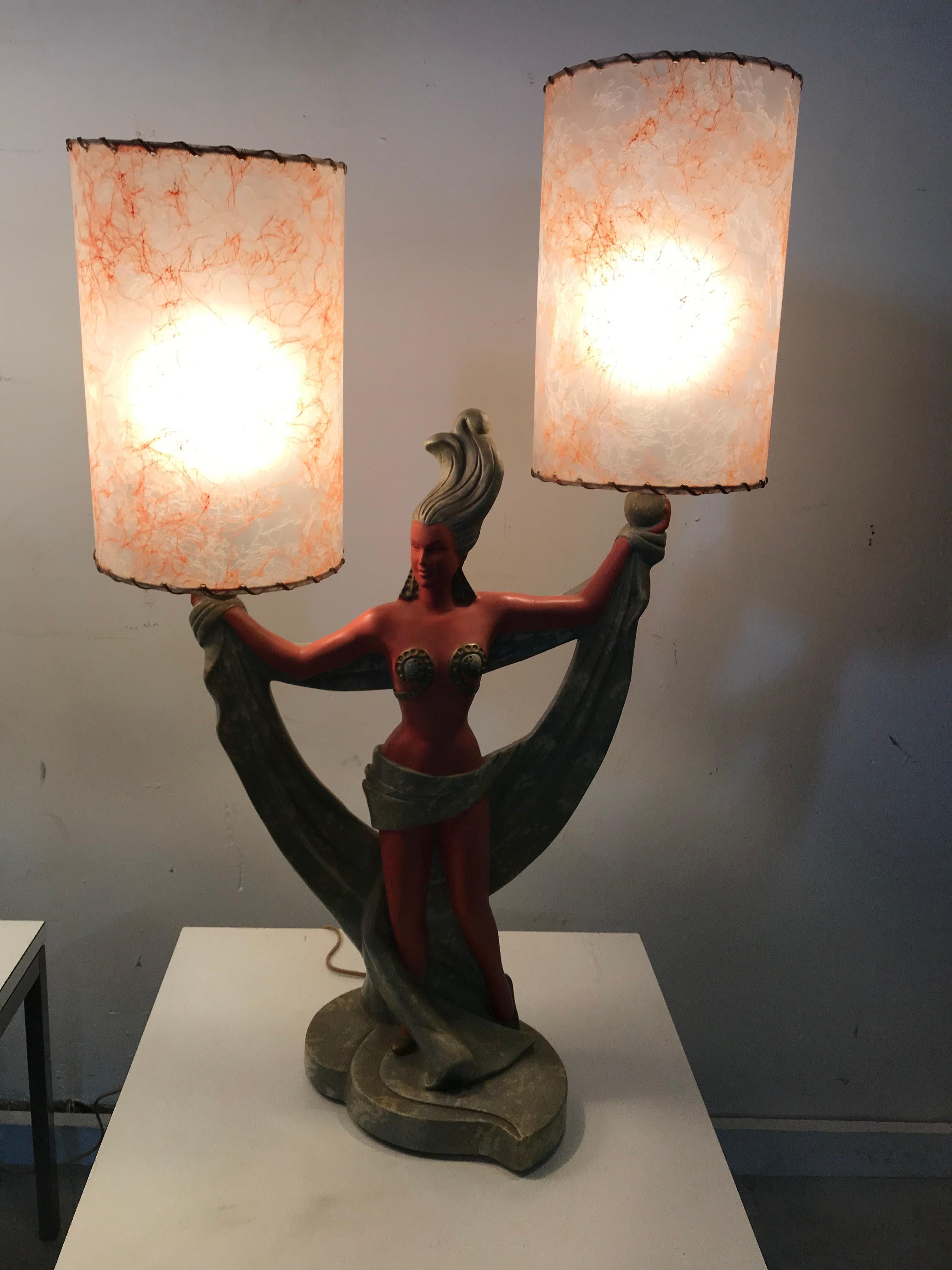 American Classic Mid-Century Modern Plaster Figural Lamps, Continental Art Co., 1950s