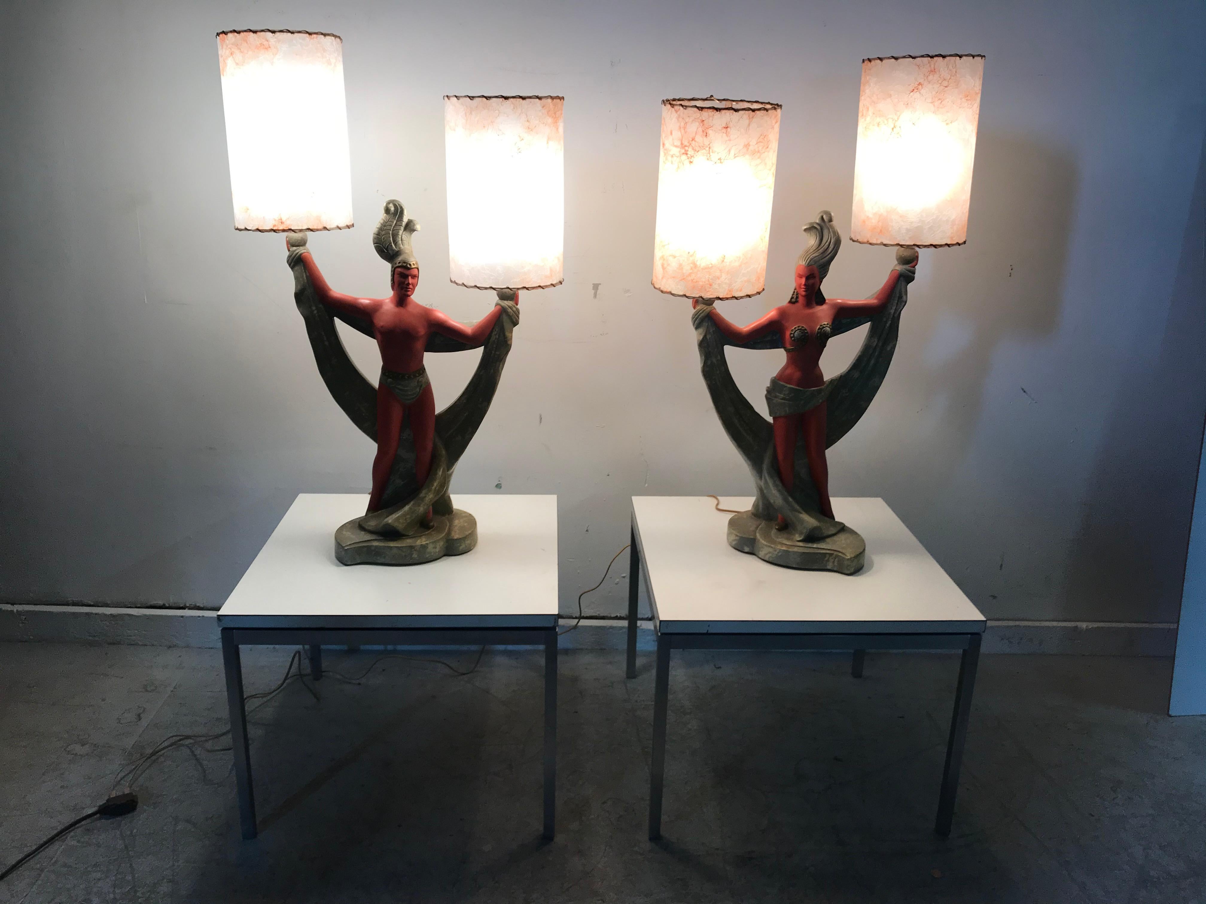Classic Mid-Century Modern Plaster Figural Lamps, Continental Art Co., 1950s In Good Condition In Buffalo, NY