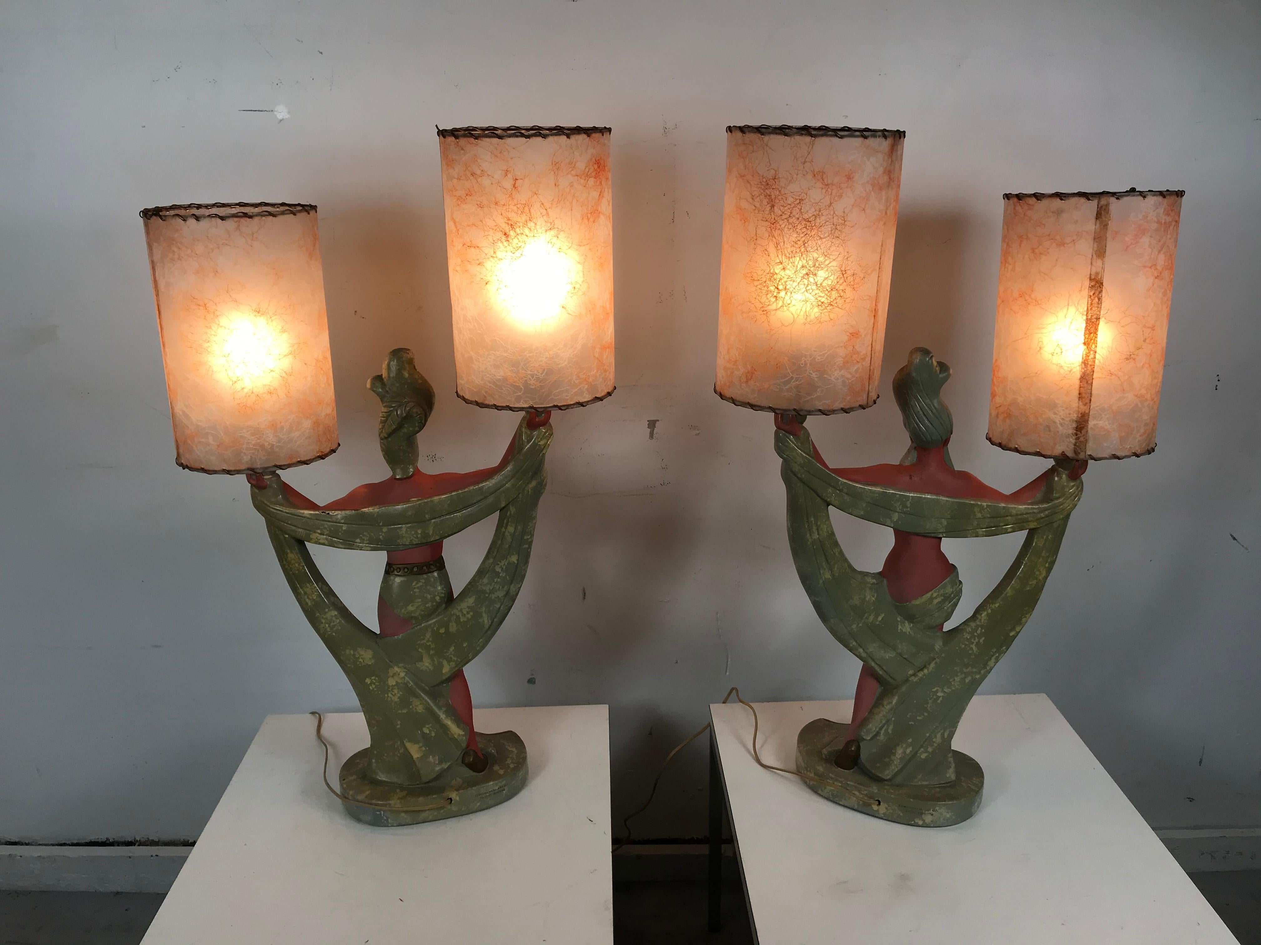 Mid-20th Century Classic Mid-Century Modern Plaster Figural Lamps, Continental Art Co., 1950s