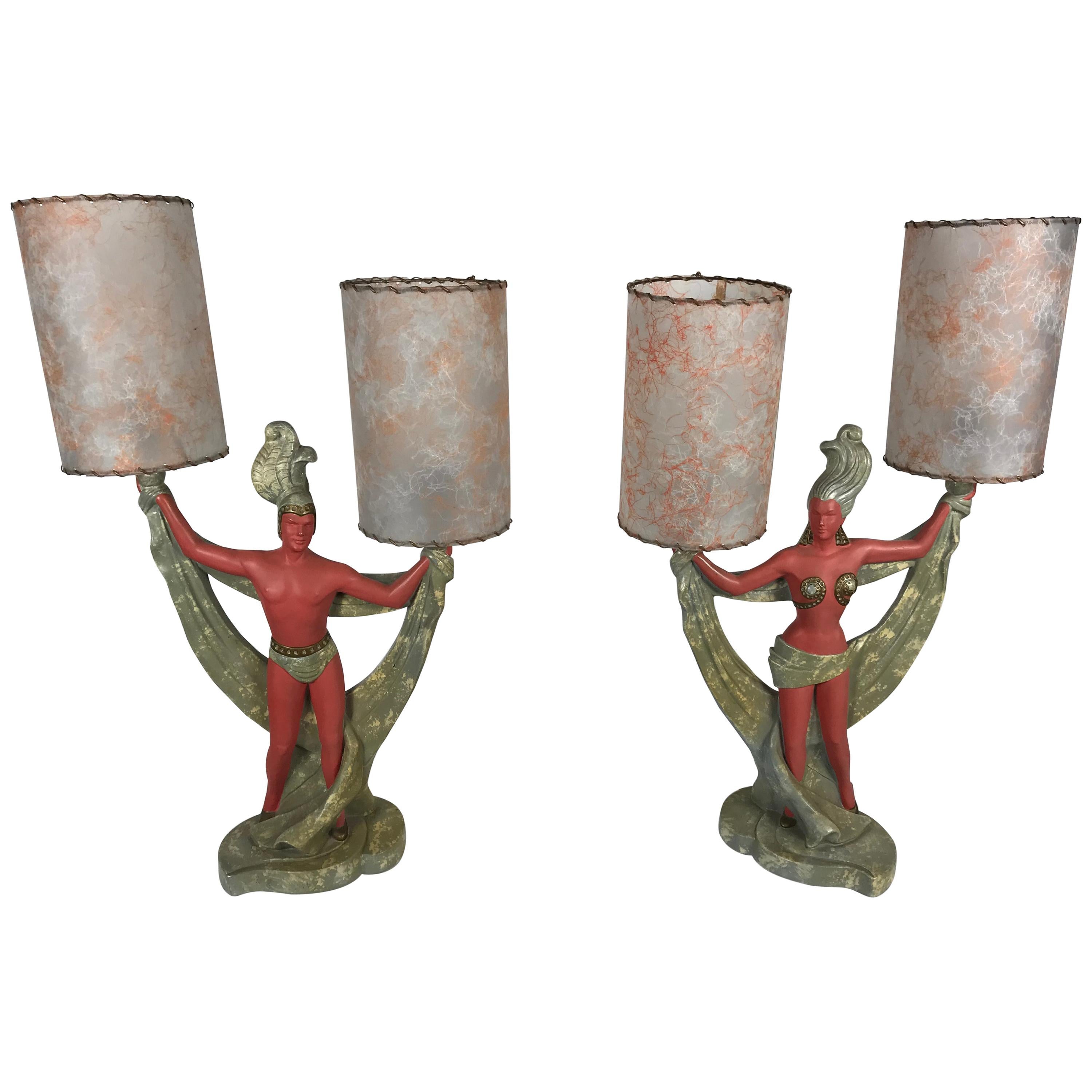 Classic Mid-Century Modern Plaster Figural Lamps, Continental Art Co., 1950s