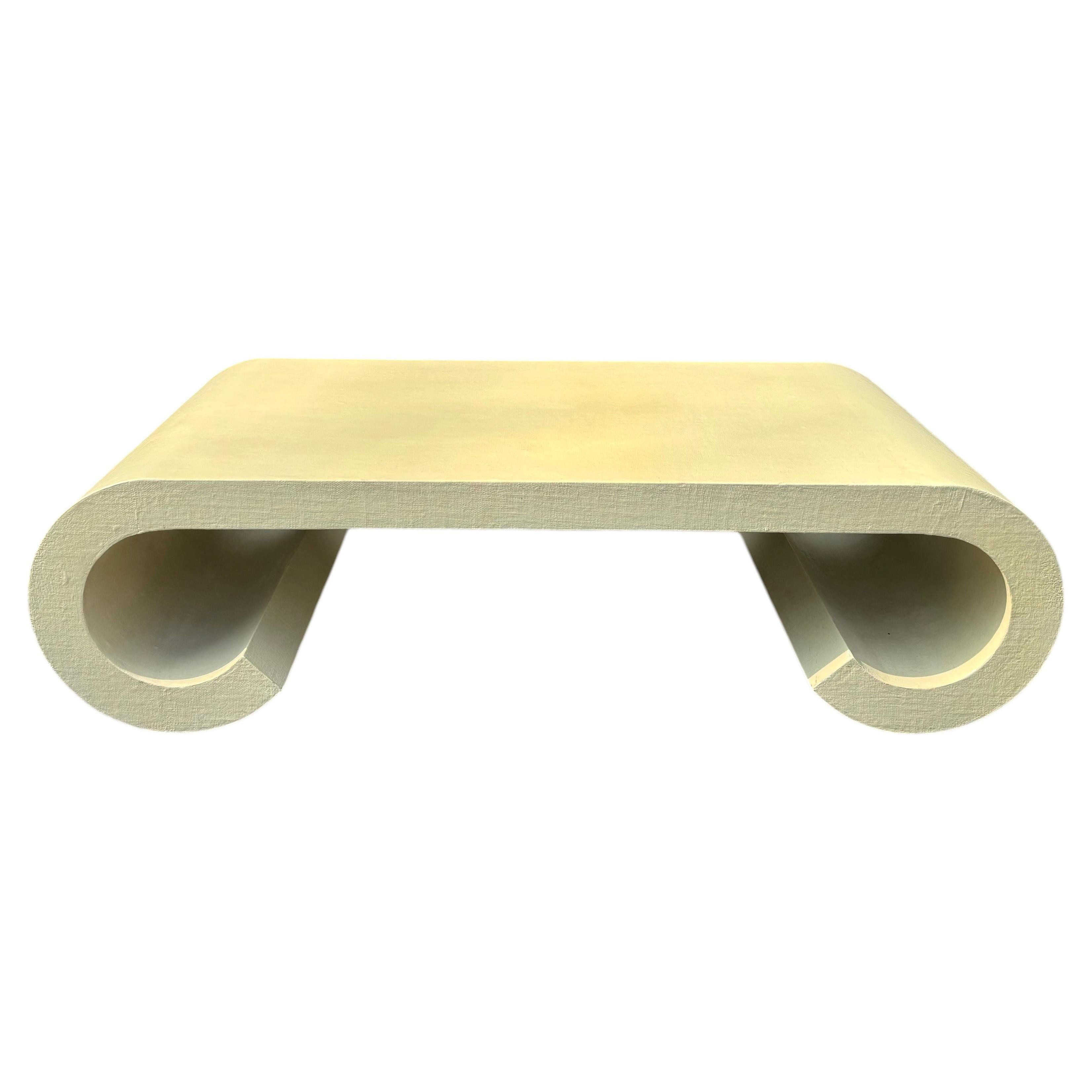 Classic Mid Century Modern Scroll Coffee Table in the Style of Karl Springer For Sale