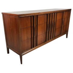 Classic Mid-Century Modern Sculpted Walnut Nine-Drawer Dresser, Vaughan Designs