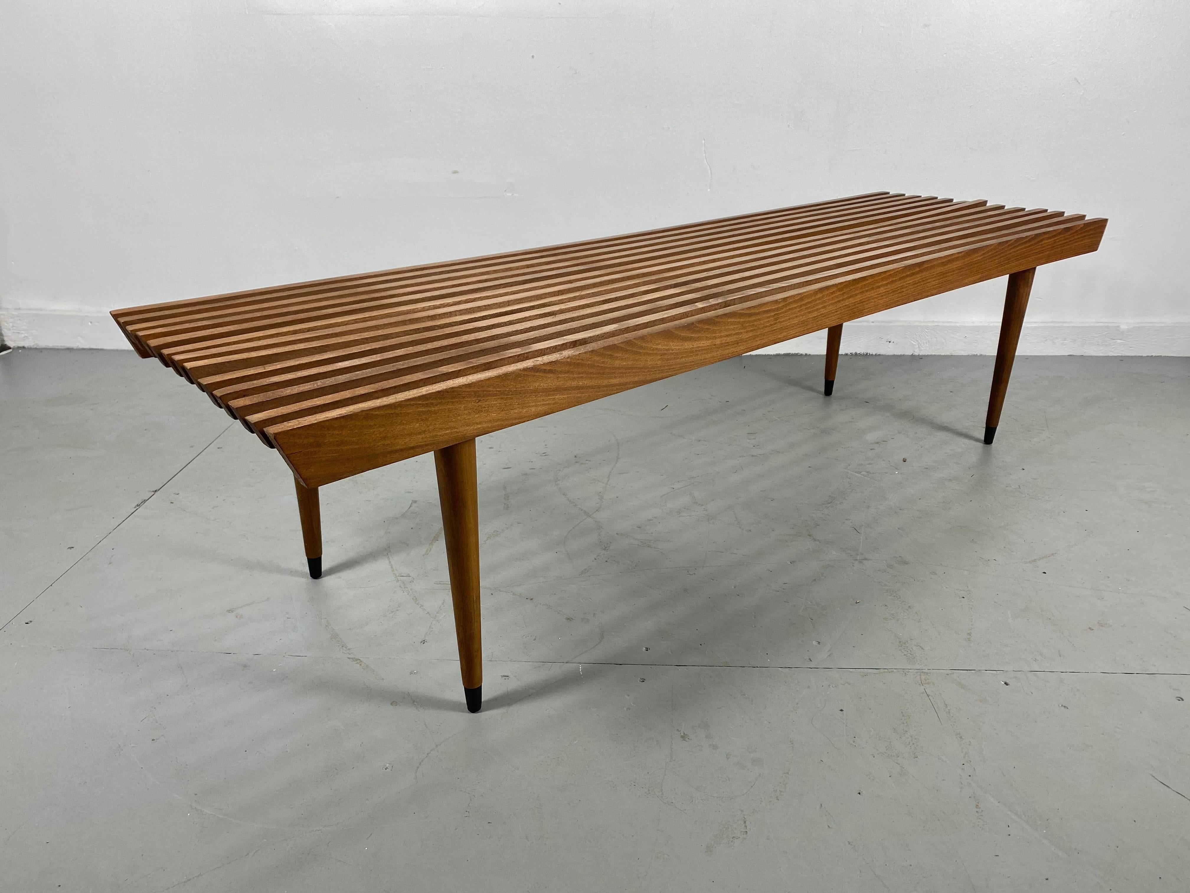 Mid-20th Century Classic Mid-Century Modern Slat Bench/ Table with Tapered Legs, 1960's