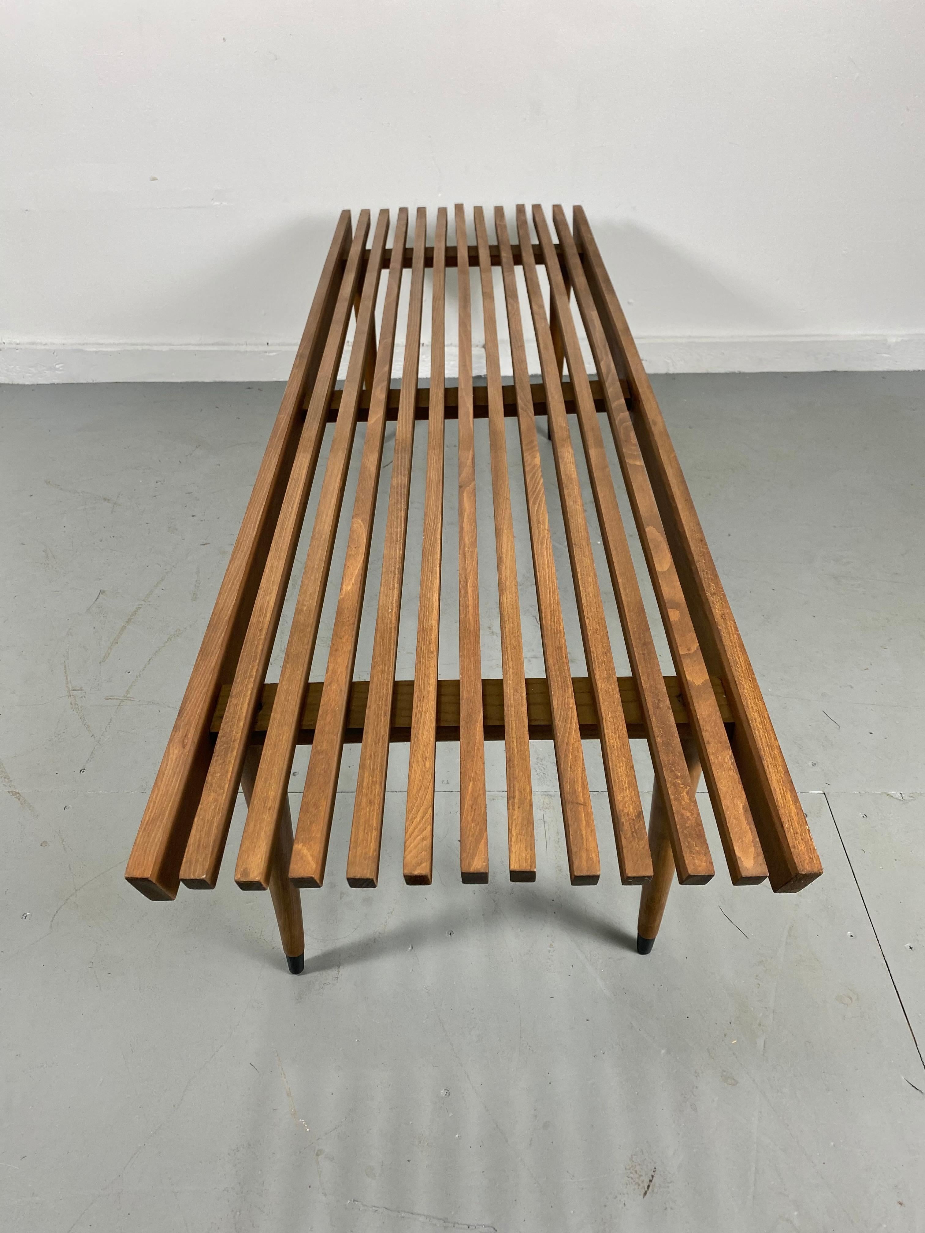 Walnut Classic Mid-Century Modern Slat Bench/ Table with Tapered Legs, 1960's