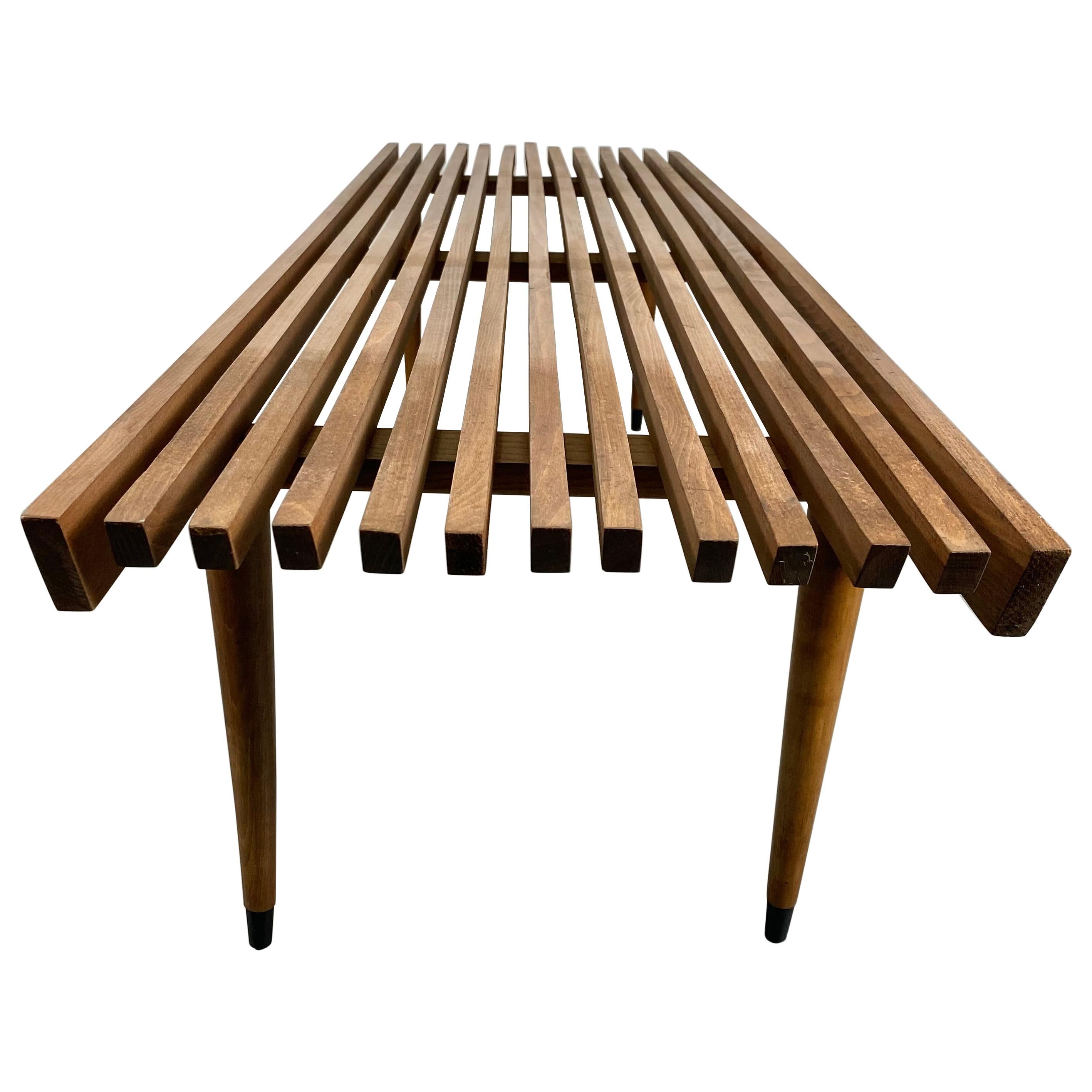 Classic Mid-Century Modern Slat Bench/ Table with Tapered Legs, 1960's