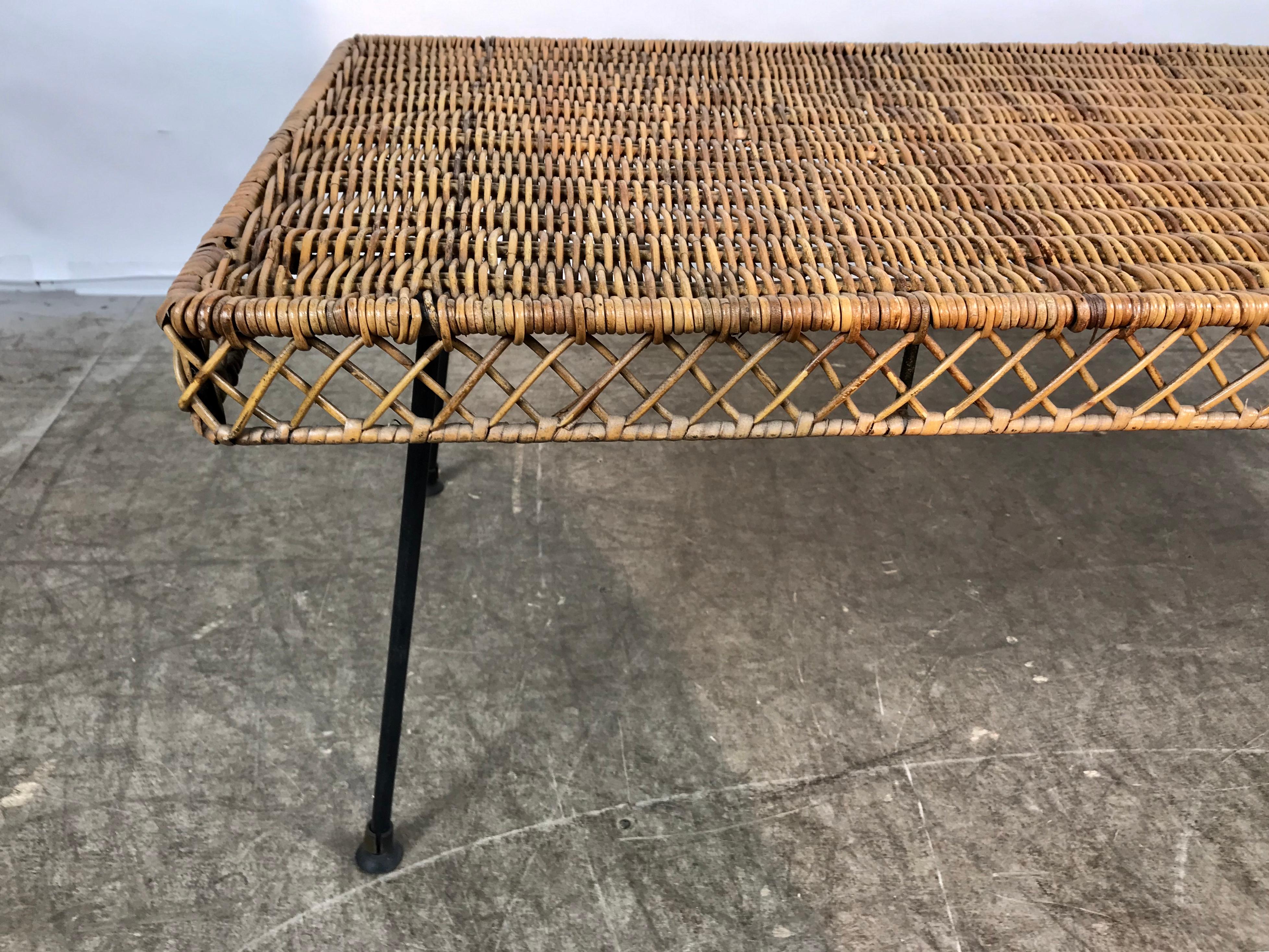 American Classic Mid-Century Modern Wicker and Iron Cocktail Table by Danny Ho Fong For Sale