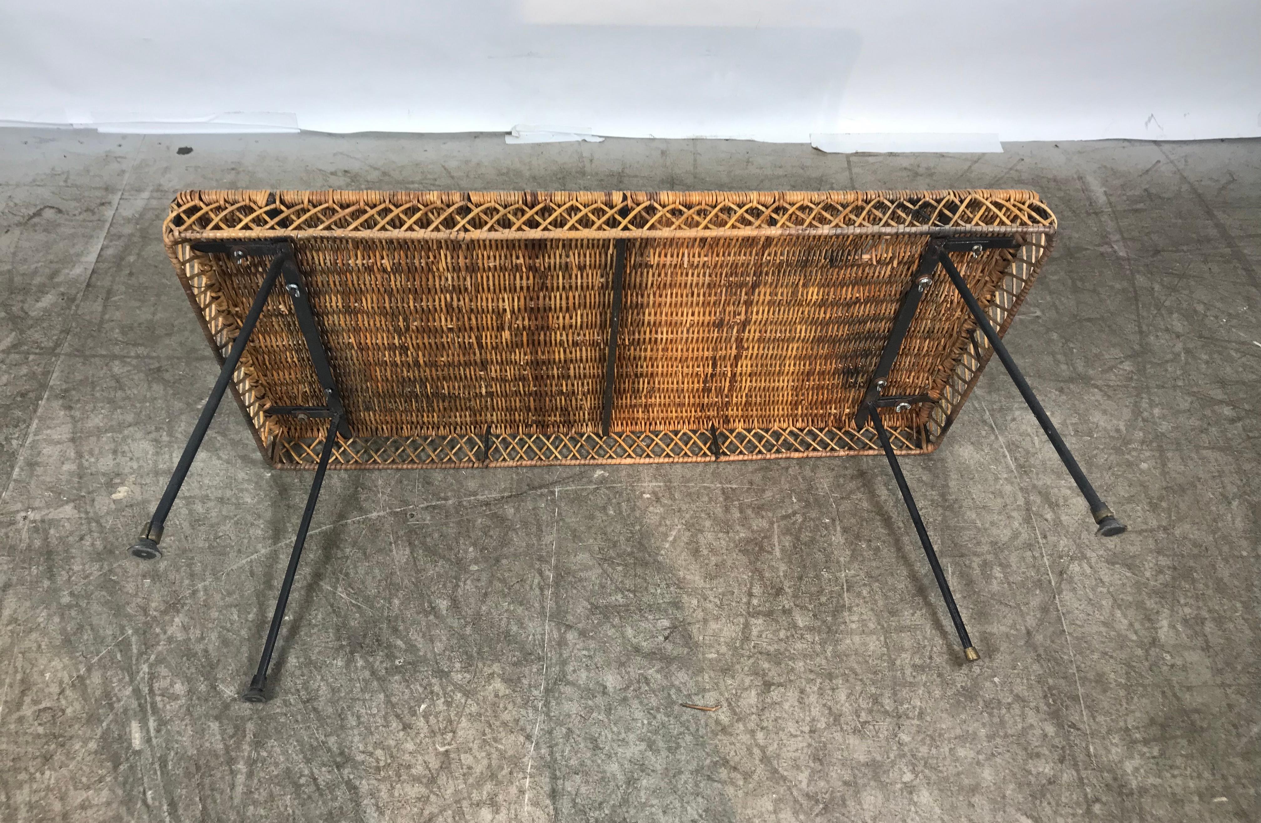 Classic Mid-Century Modern Wicker and Iron Cocktail Table by Danny Ho Fong For Sale 1