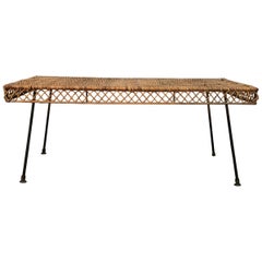 Classic Mid-Century Modern Wicker and Iron Cocktail Table by Danny Ho Fong