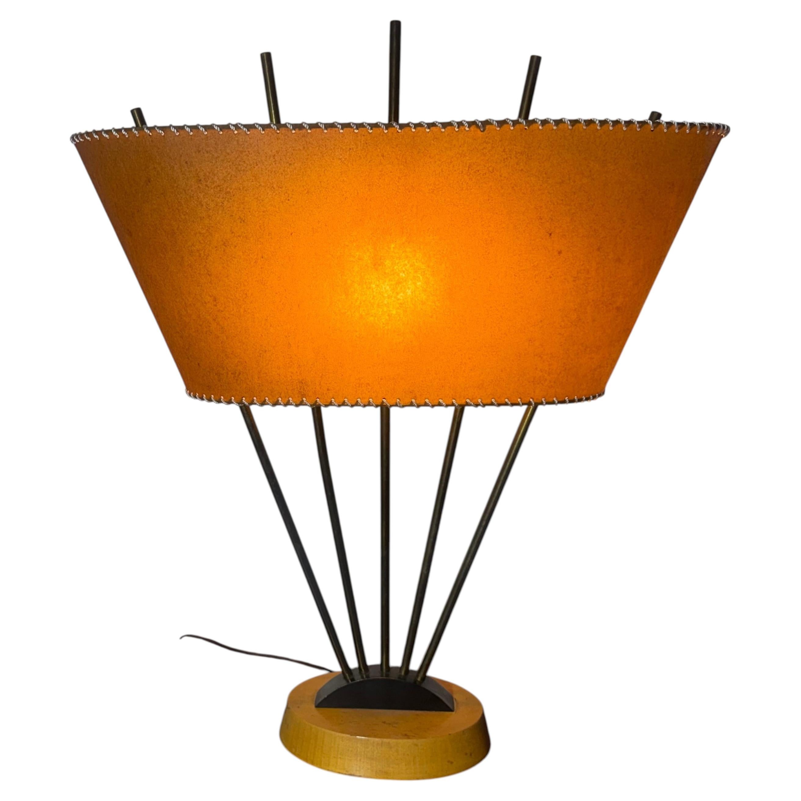 Classic Mid Century Modern Wood and Brass Table Lamp / Majestic Lamp Co.