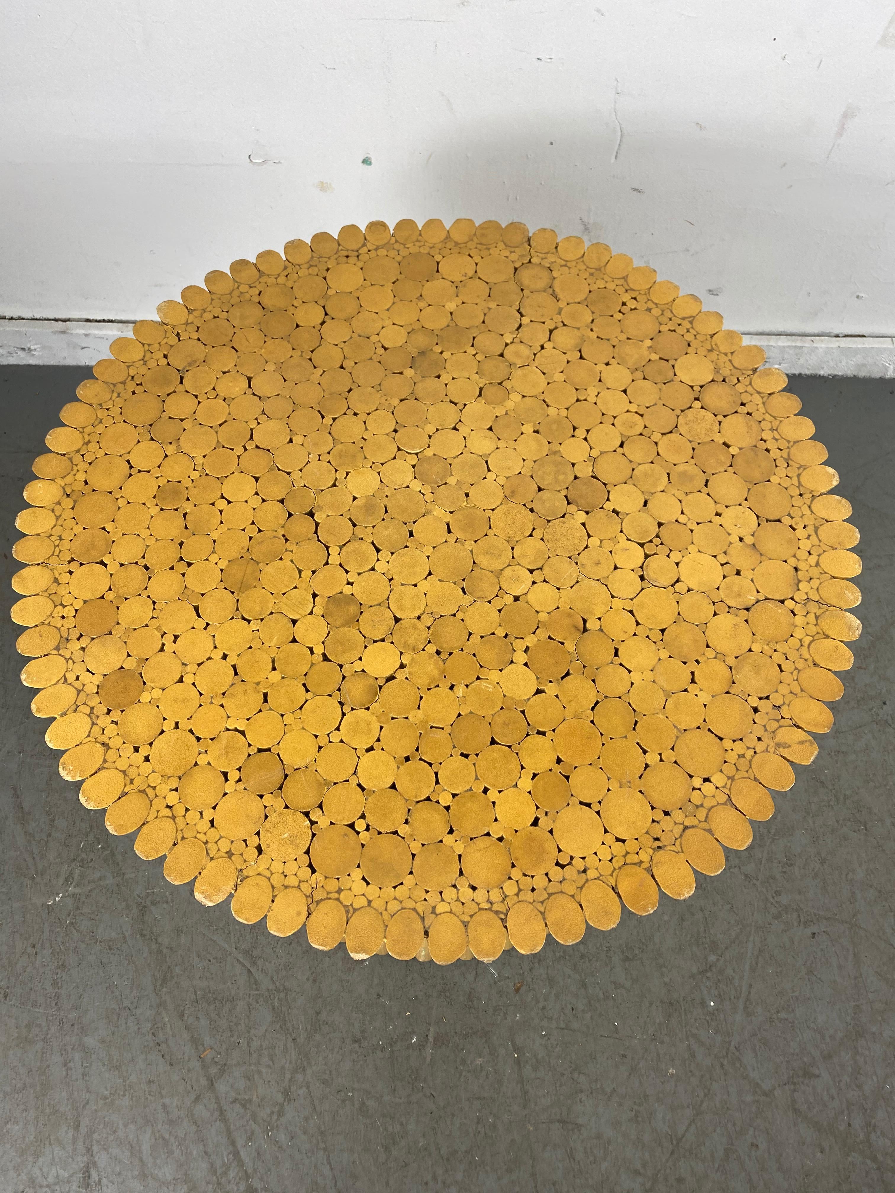Classic Mid-Century Modernist, Hollywood Regency occasional table by McGuire of San Francisco. Beautiful bundle of wheat form constructed of bamboo, age appropriate wear. Please check additional listings for coffee table, dining table and end table,