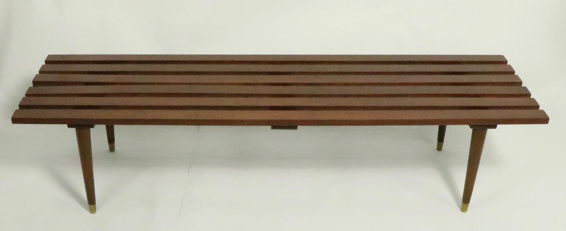 Classic midcentury slat bench, coffee table. In very good, original condition, clean and ready to use.