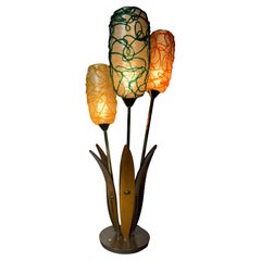 Classic Mid Century Spaghetti Shades spun lucite / walnut table lamp
