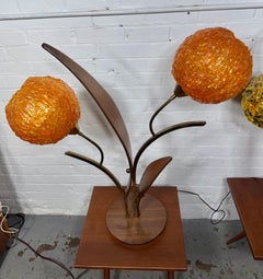 Classic Mid Century Spaghetti Shades spun lucite / walnut table lamps