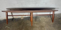 Classic Mid Century Surfboard Walnut Cocktail / Coffee Table