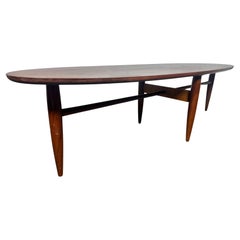 Classic Mid Century Surfboard Walnut Cocktail / Coffee Table