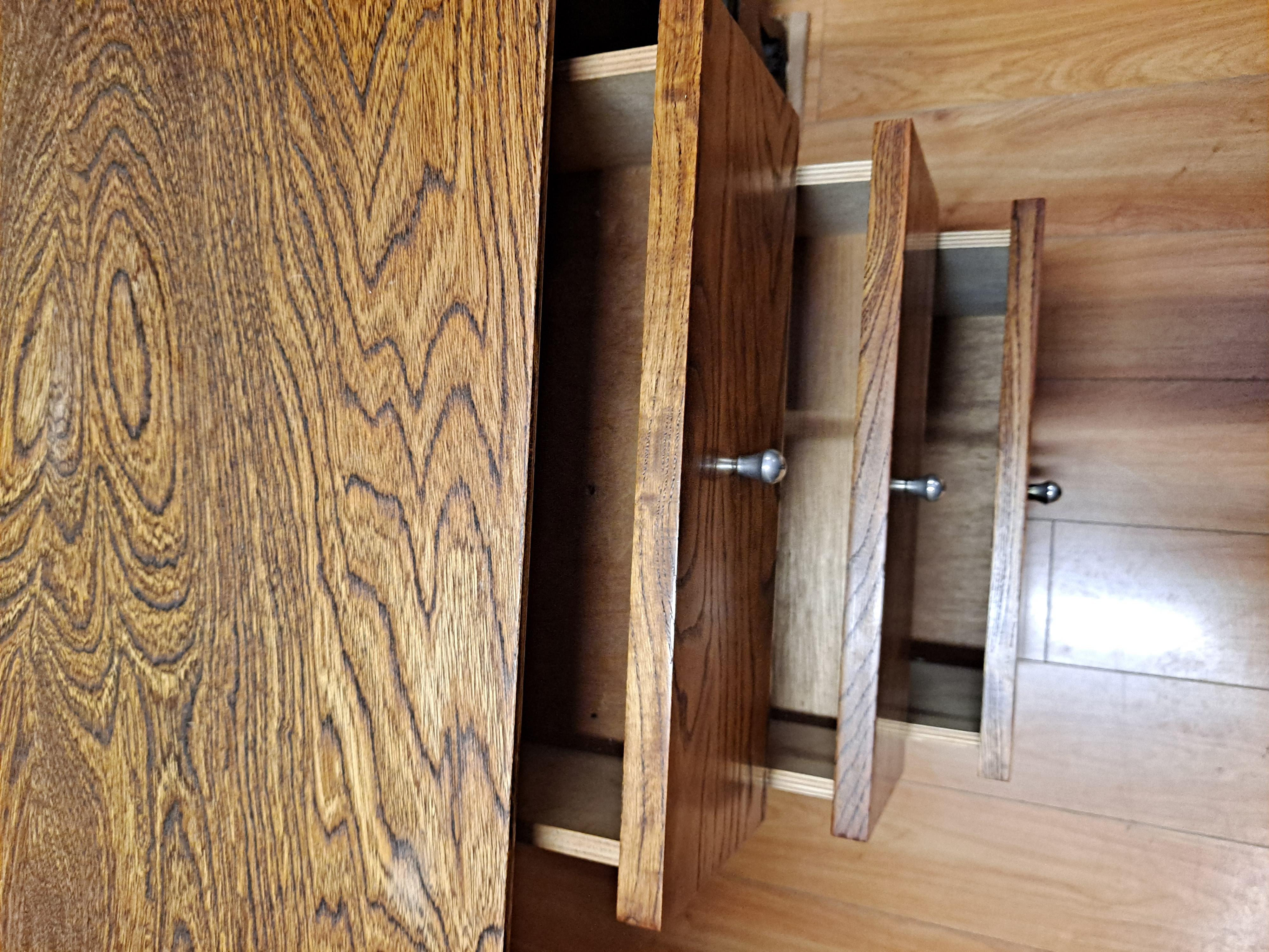 Classic Mid-Century Three Drawer Oak Desk In Excellent Condition For Sale In San Francisco, CA