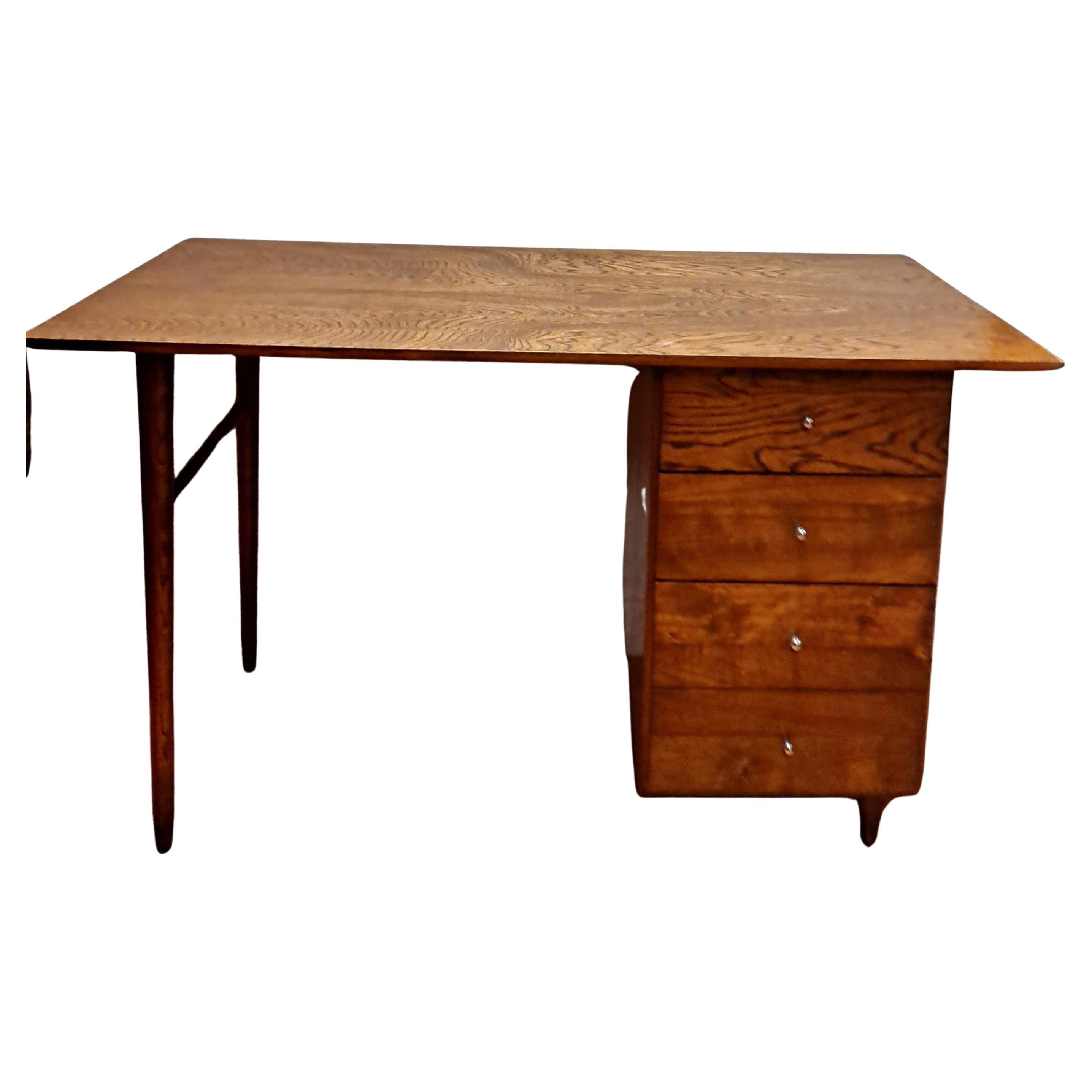Classic Mid-Century Three Drawer Oak Desk